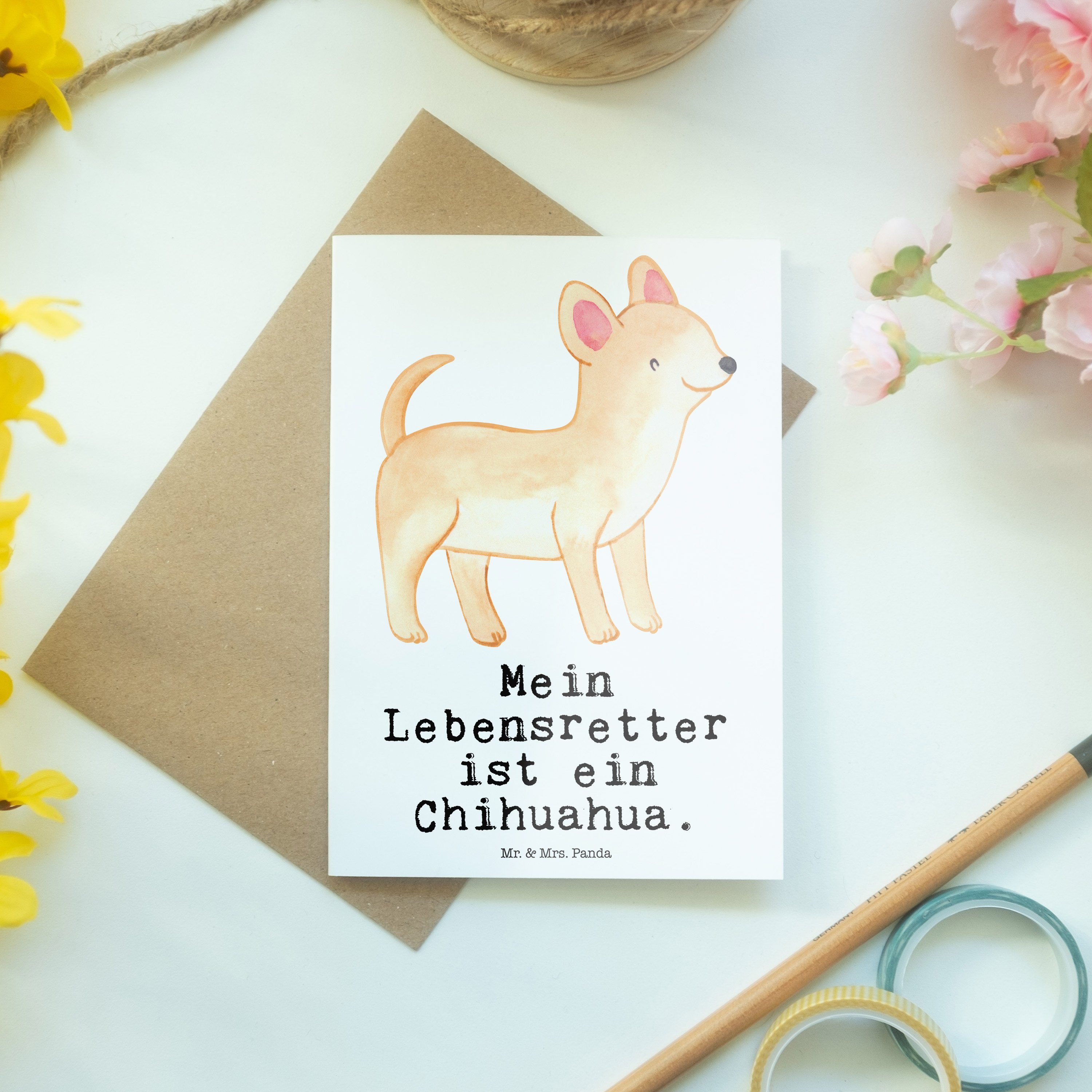 Grußkarte & Rassehund Mrs. Geburtstagskarte, - Mr. Geschenk, Lebensretter - Chihuahua Panda Weiß