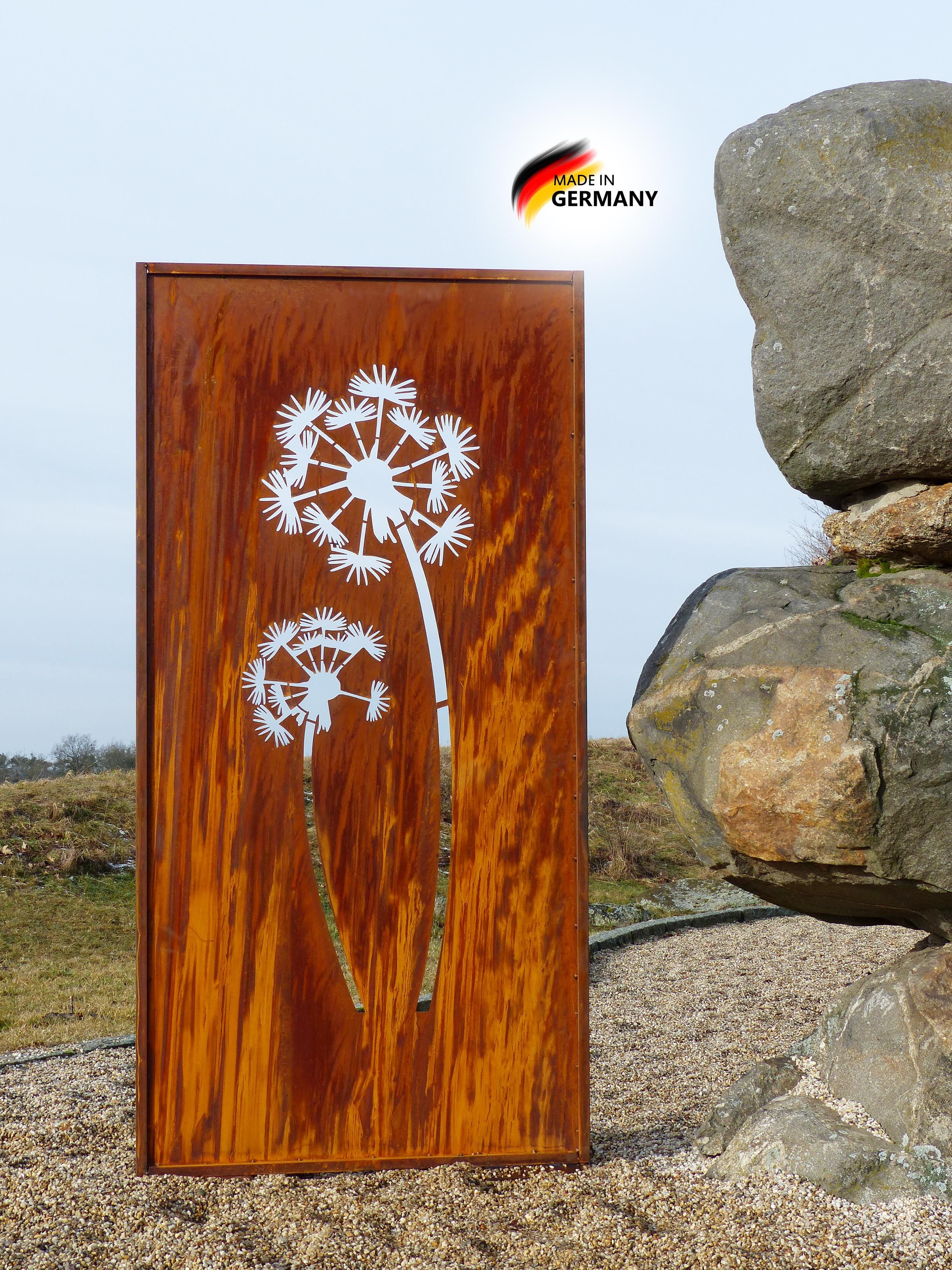 BADEKO Sichtschutzelement Sichtschutz Paravent Pusteblume 200x100cm Edelrost/Cortenstahloptik