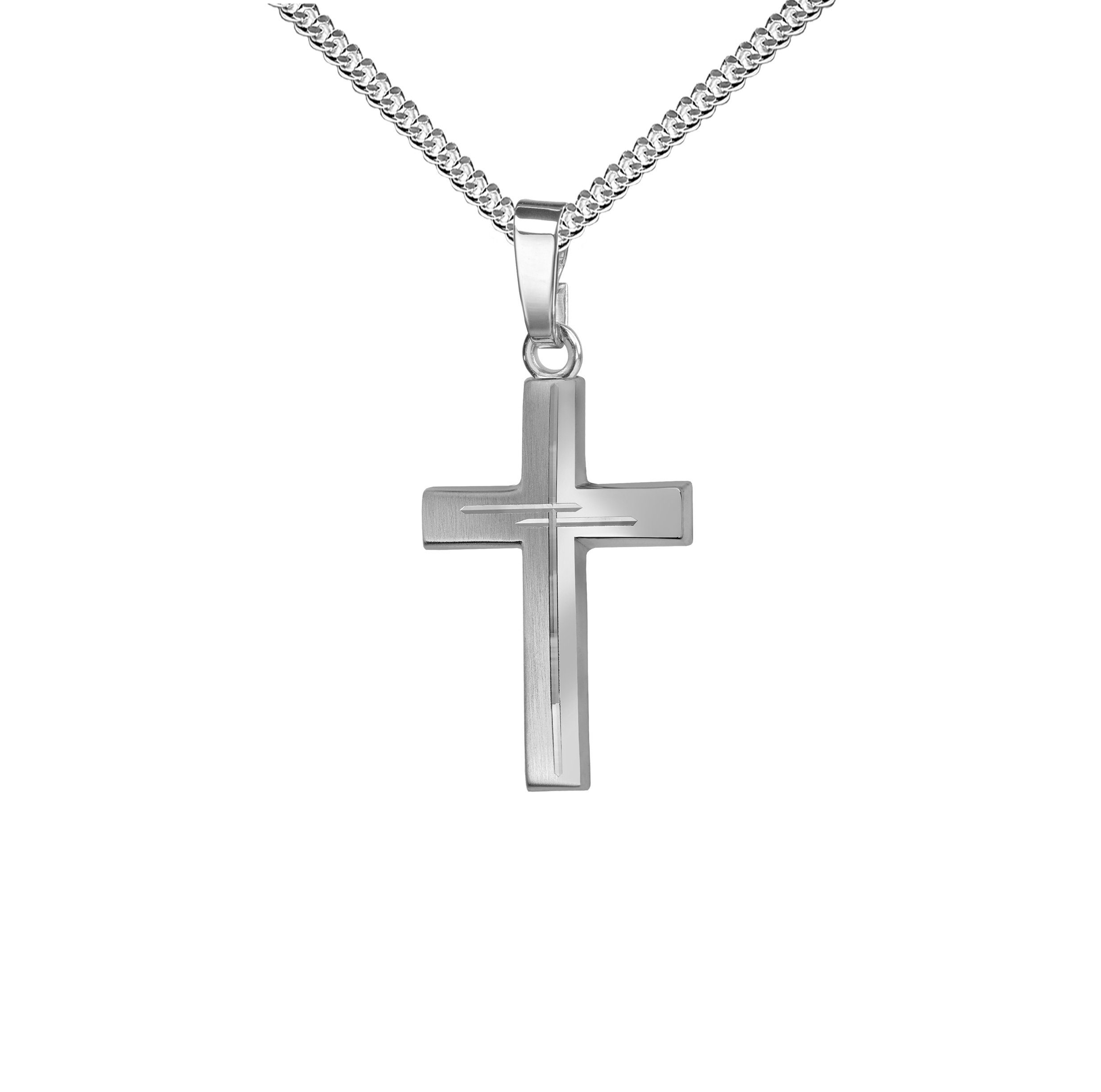 Kreuzkette mit Diamantschliff Kreuzanhänger 925 Silber - Made in Germany