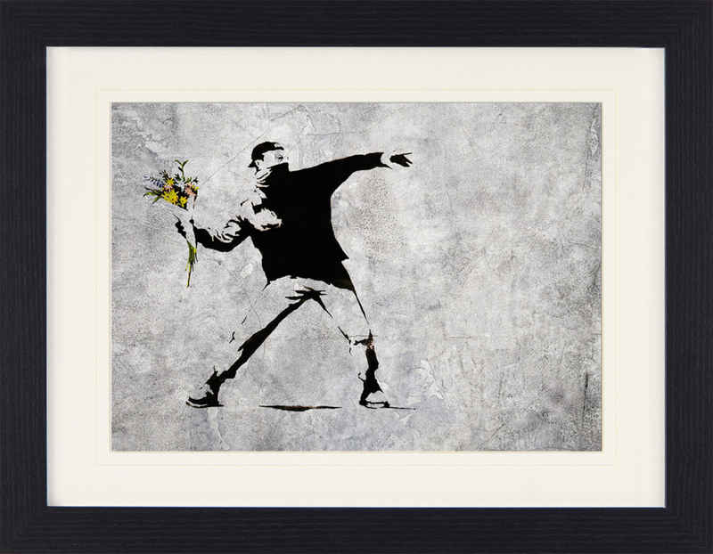 empireposter Wandbild Banksy - Rage Flower Thrower - Framed Poster - Größe 40x30 cm