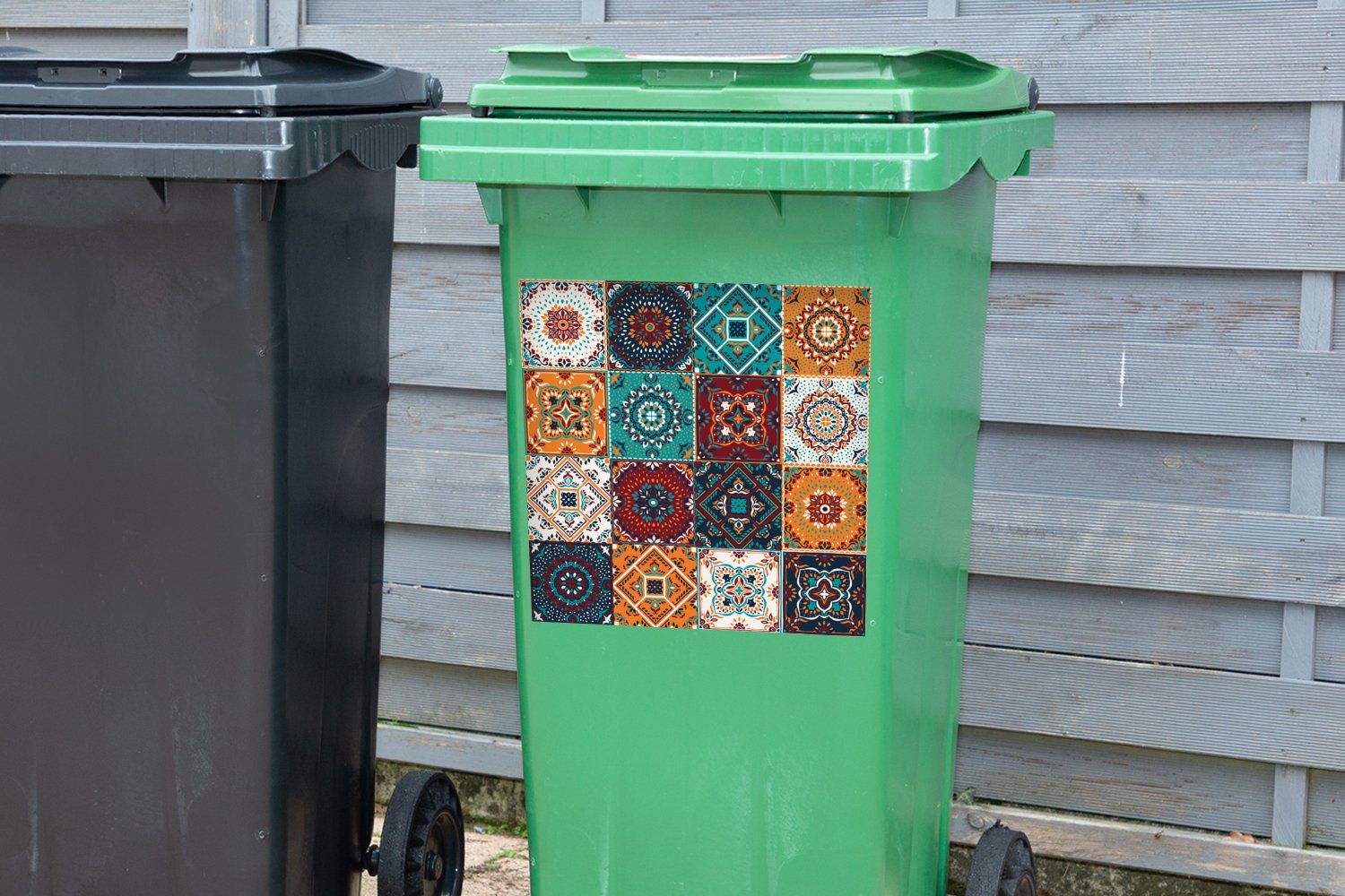 Blatt Mülleimer-aufkleber, Design - Container, Orange Retro (1 Wandsticker - Abfalbehälter MuchoWow St), Braun Sticker, - Mülltonne, -