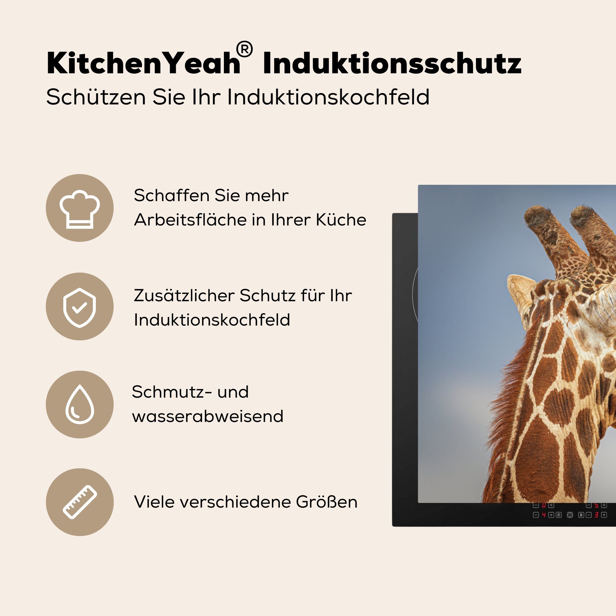 MuchoWow Herdblende-/Abdeckplatte Giraffe - Natur Schutz Ceranfeldabdeckung küche, - Vinyl, cm, für Tiere, 81x52 die (1 tlg), Induktionskochfeld