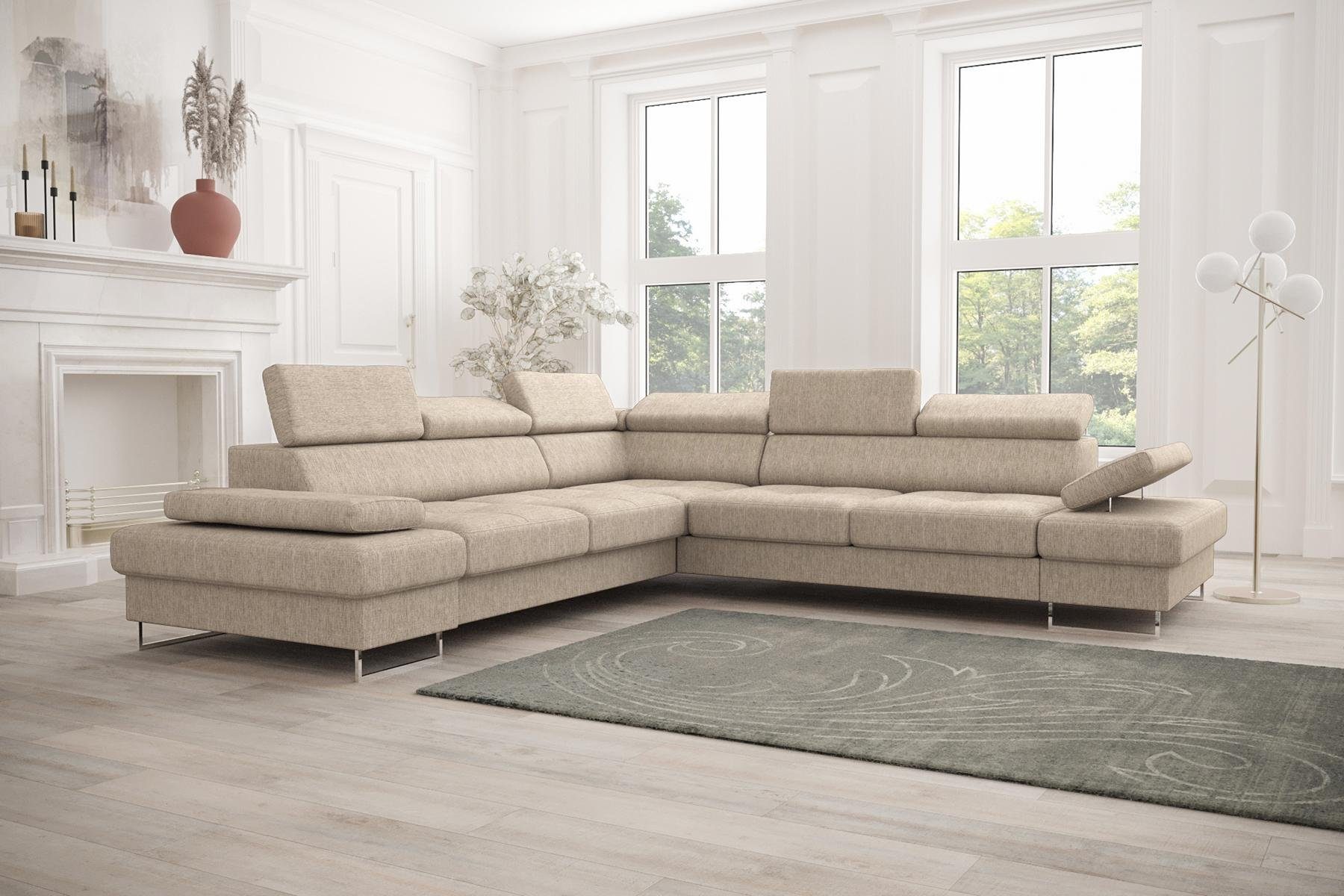 Beige Sofa Ecksofa in JVmoebel Wohnzimmer Polsterung Design, L-Form Couch Europe Made