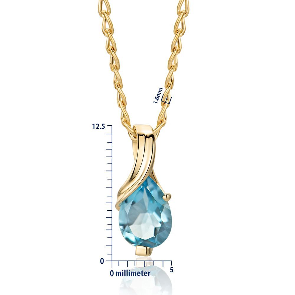 Miore Kette mit Anhänger MG9272N - für Damen 9 Karat 375 Gelbgold - mit blauem Topas 0,87 Karat, Krappenfassung · Panzerkette 45cm · Federringverschluss