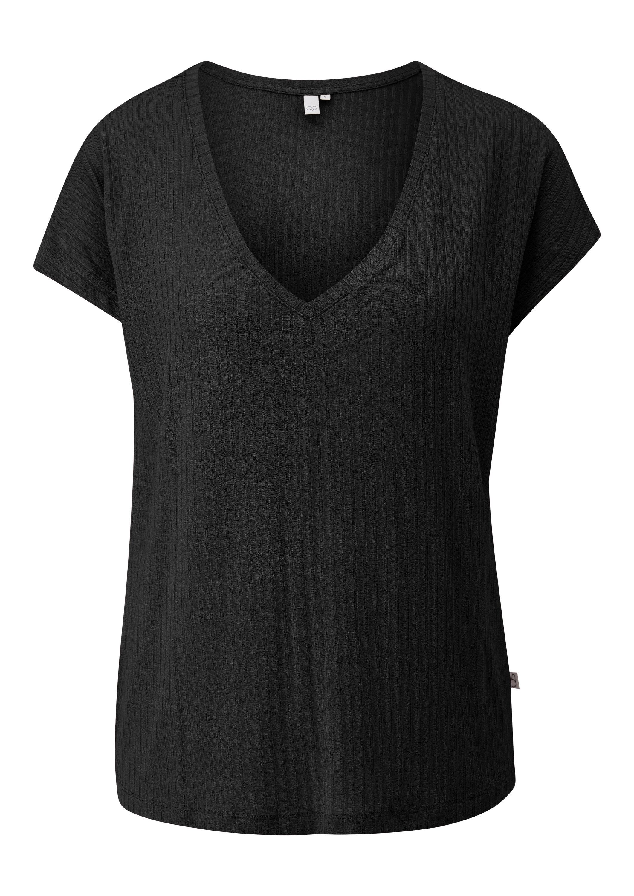 QS Kurzarmshirt T-Shirt Fließendes Oversize-Shirt mit Rippstruktur günstig online kaufen