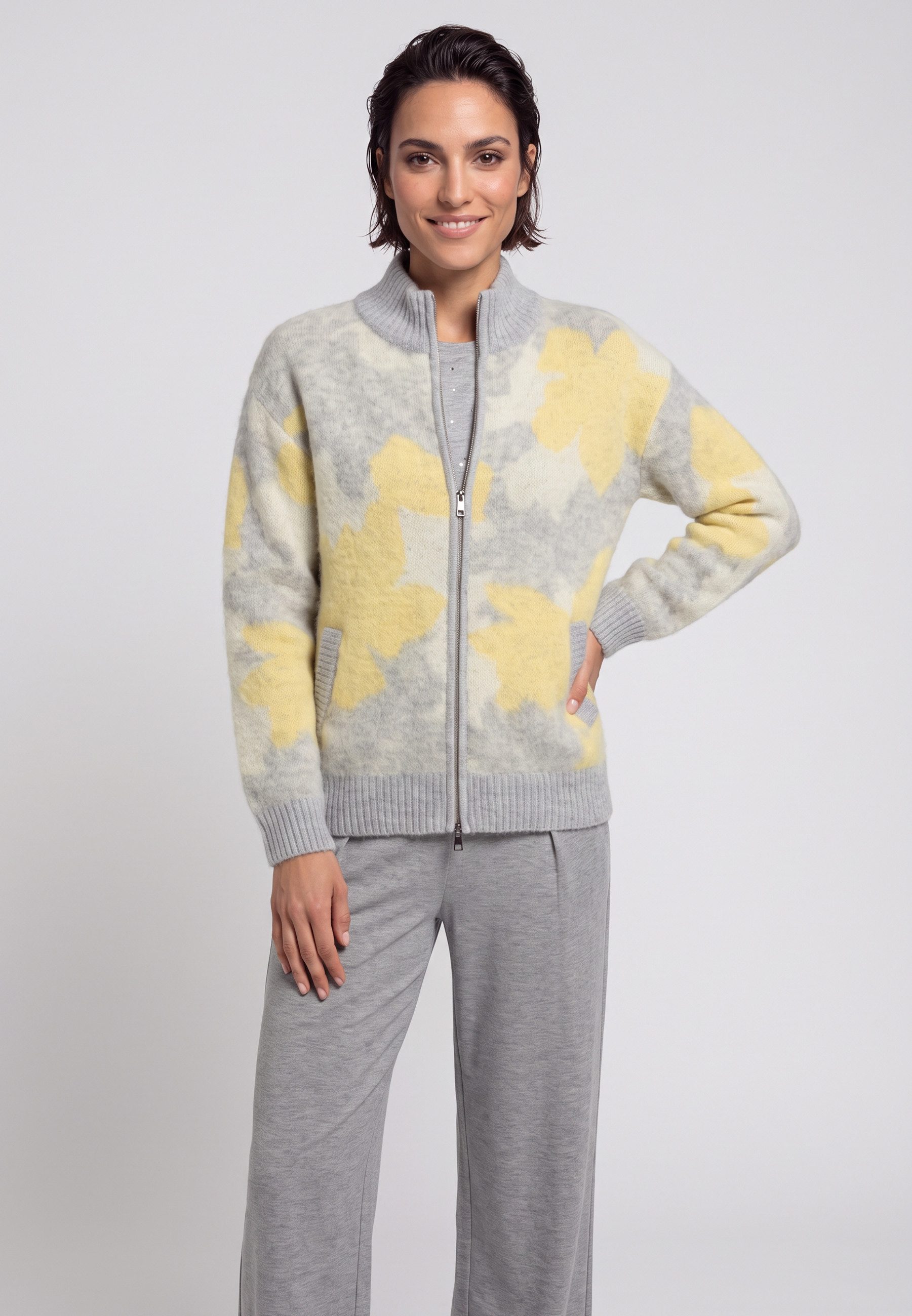 Olsen Cardigan mit Panneaux-Dessin und Stehkragen