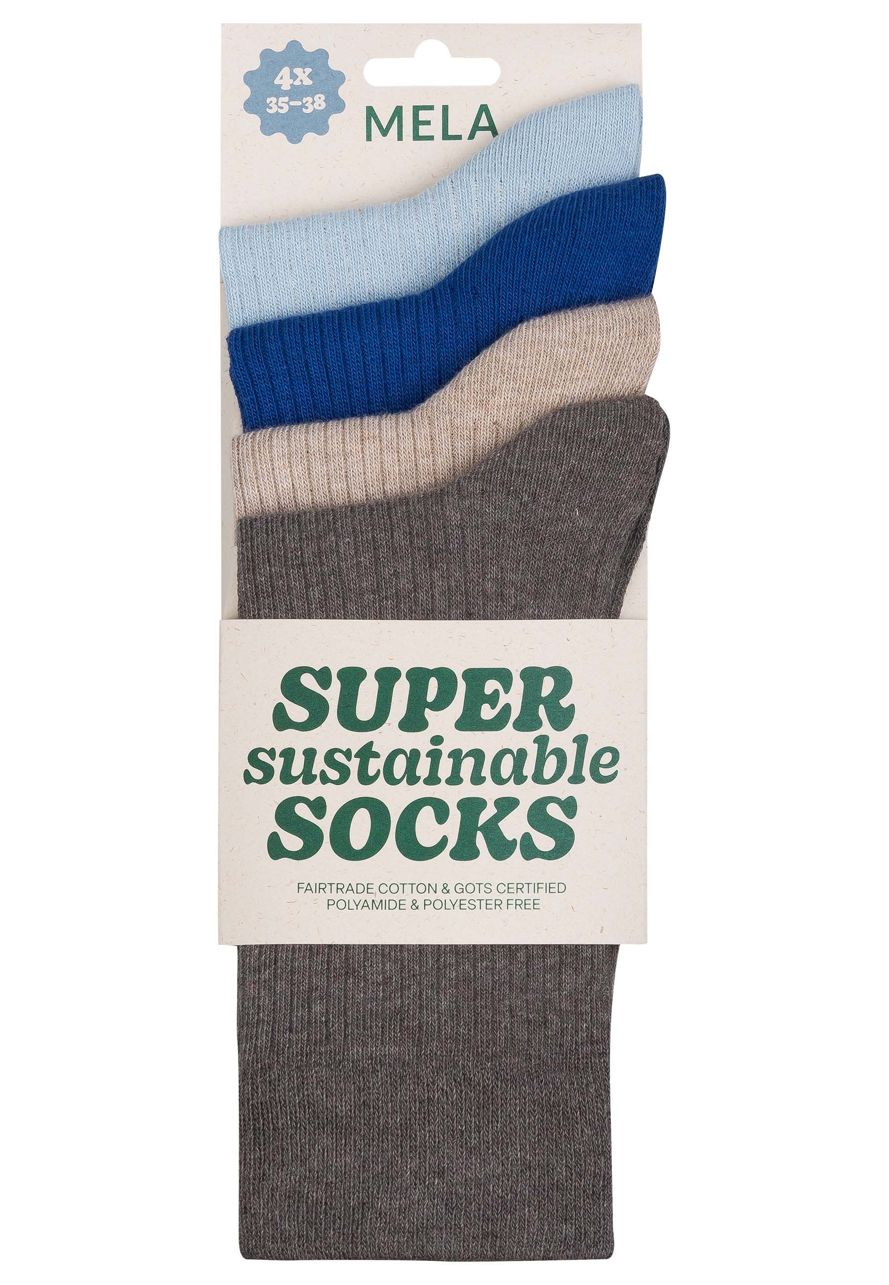 MELA Socken Gerippte Socken 4 Paare Frei von Polyester und Polyamid