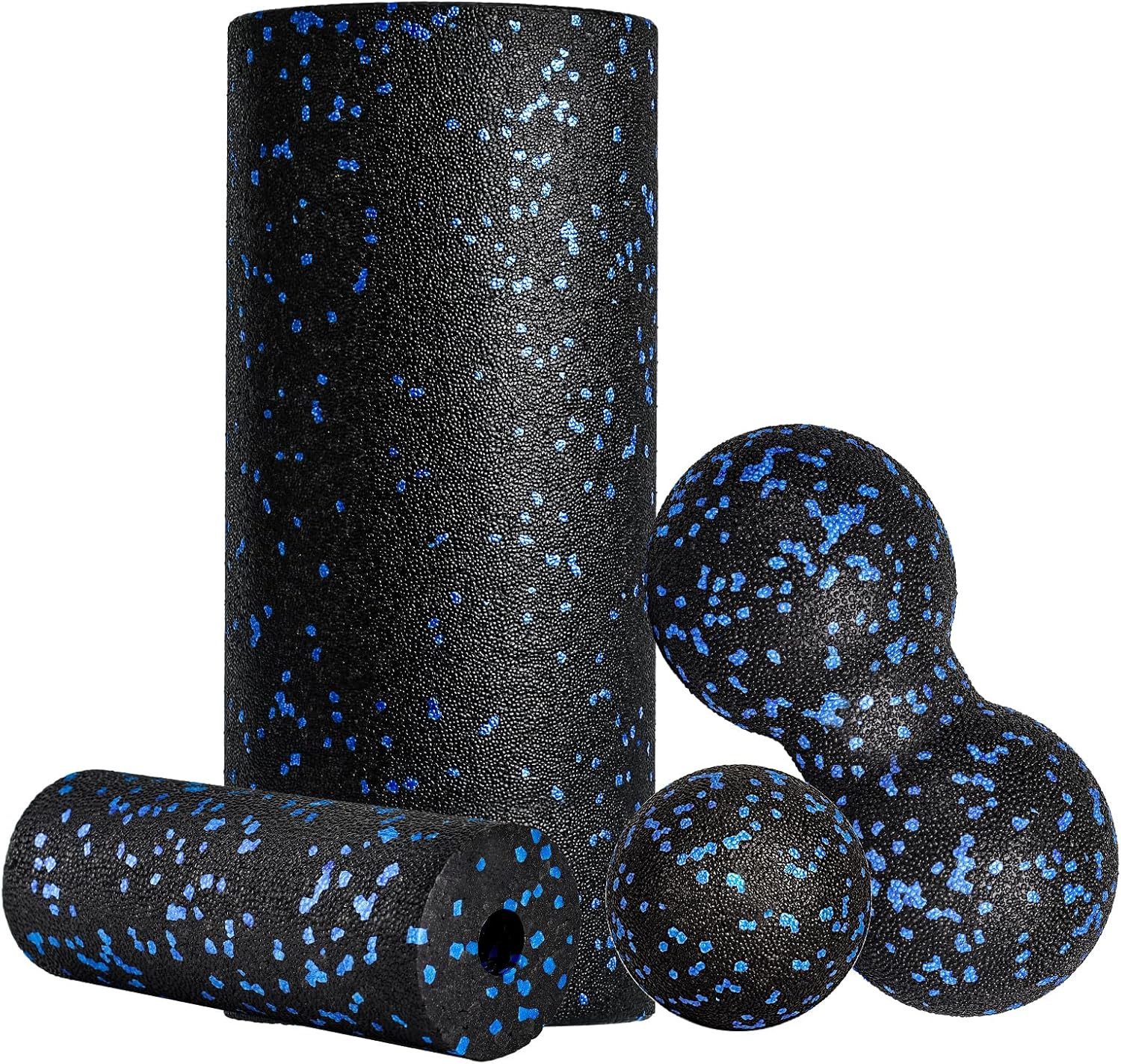 skelo Massagerolle Faszienrollen-Set, Bindegewebsstoffwechsel mit Poster (4-tlg), Breiter Einsatzbereich, aus hochwertigem Polypropylen schaum (EPP)