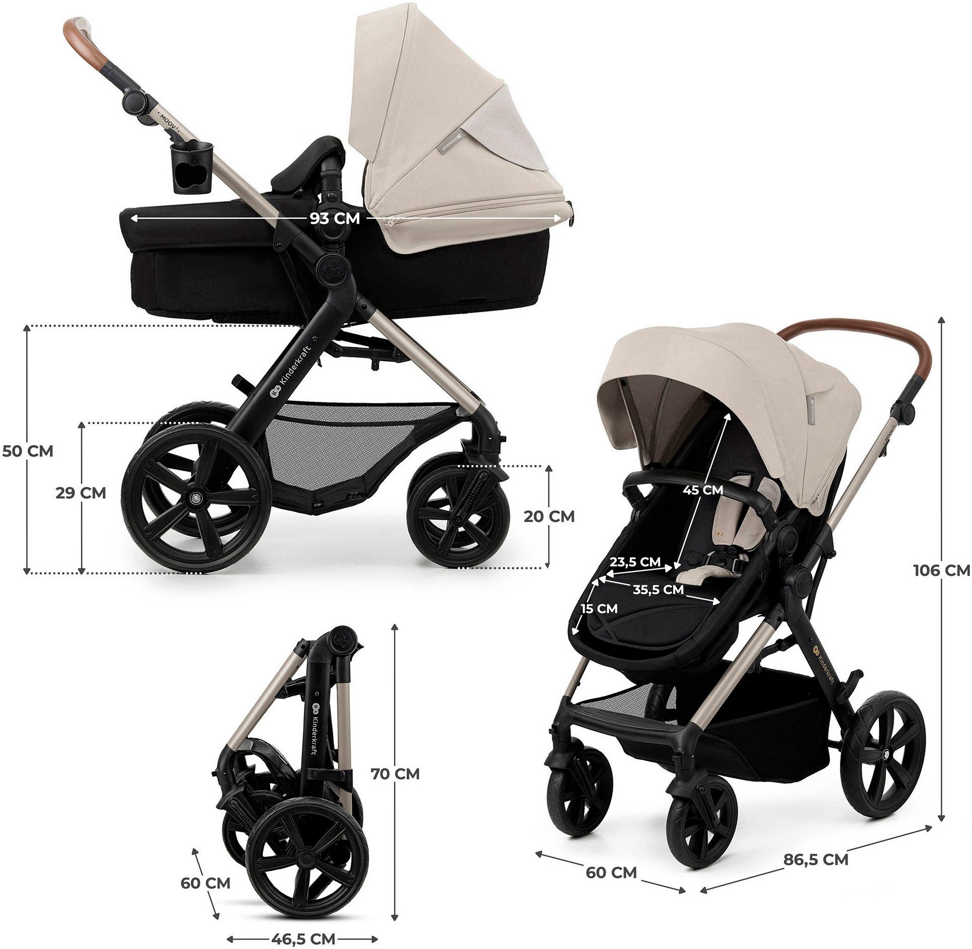 Kinderkraft Kombi-Kinderwagen MOOV 2 3IN1, mit EVA-Rädern