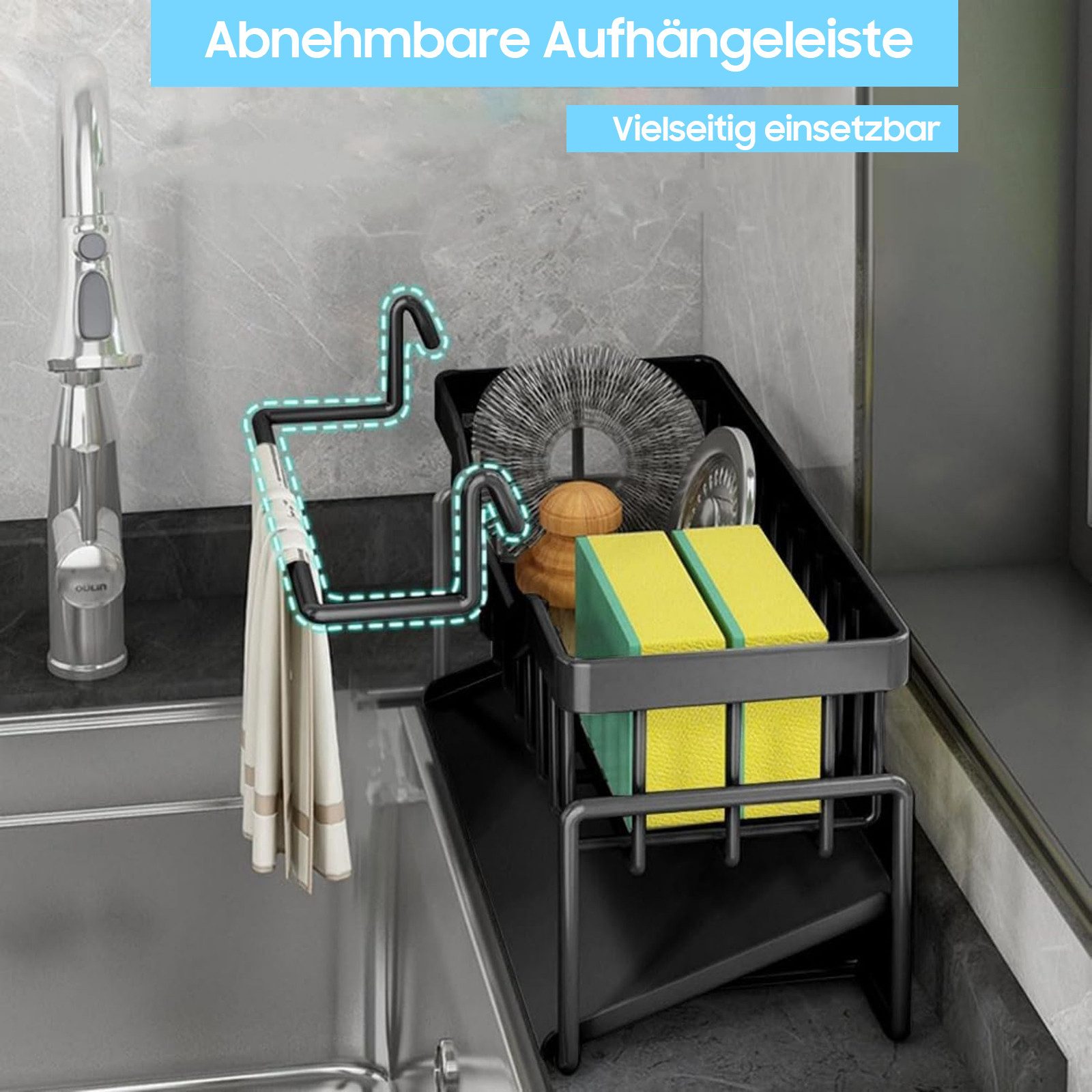 SURFOU Küchenorganizer-Set Spülbecken Organizer, wandmontiert ohne Bohren mit Ablaufrinne, Für Ordnung an der Spüle – Ihr praktischer spülbecken organizer – Bild 2 von 5
