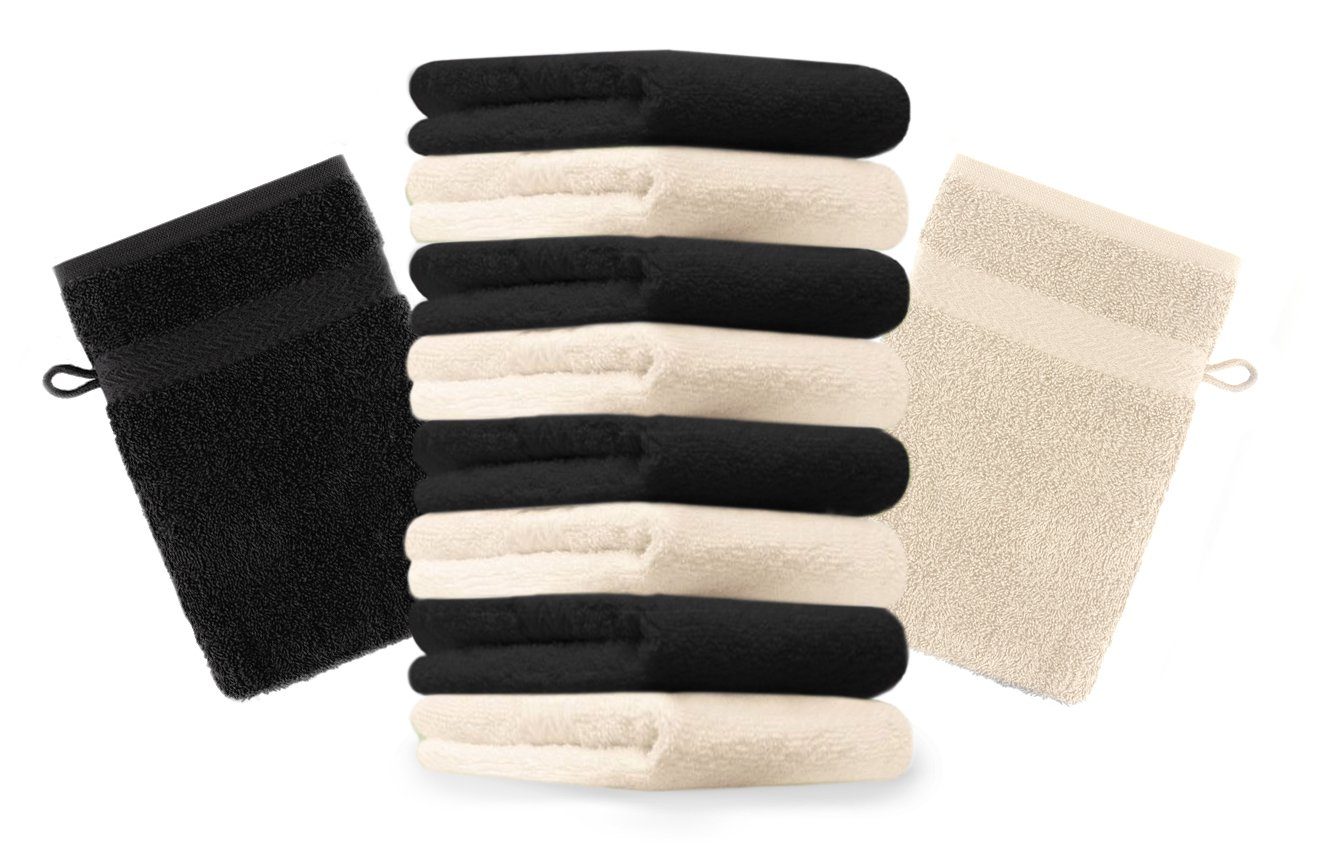 Betz Waschhandschuh 10 Stück Waschhandschuhe Premium 100% Baumwolle Waschlappen Set 16x21 cm Farbe beige und schwarz (10-tlg)