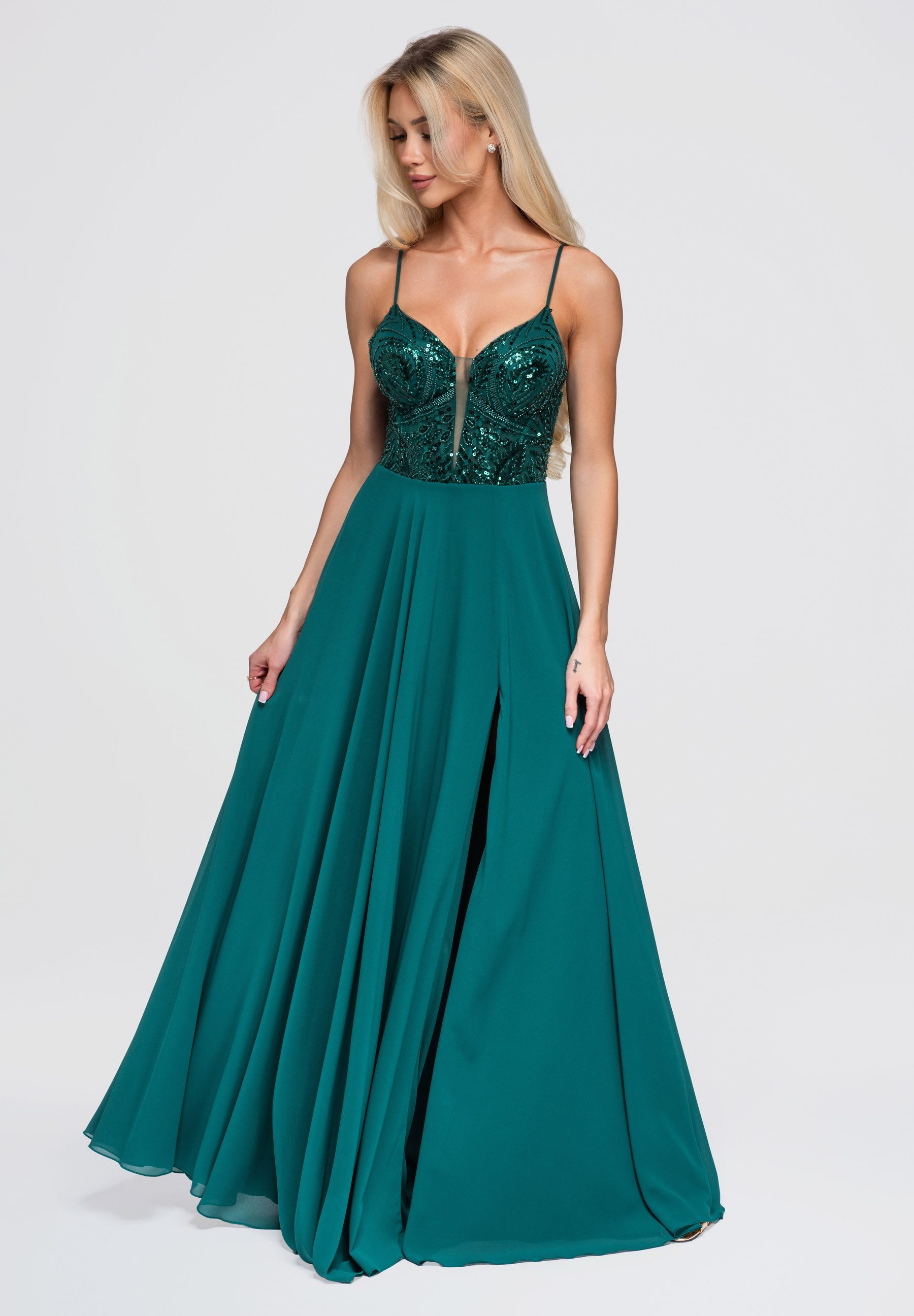 OMBRE Abendkleid Damen Abendkleid mit tiefem Dekolleté und Gorsettschnitt Grün M (kein Set, 1-tlg)