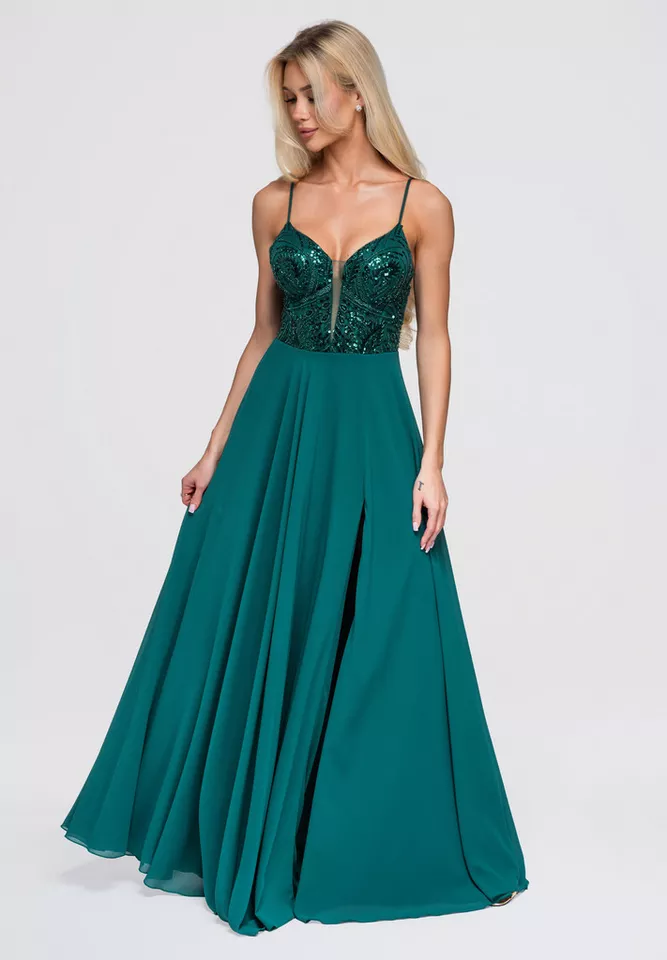 OMBRE Abendkleid Damen Abendkleid mit tiefem Dekolleté und Gorsettschnitt Grün M (kein Set, 1-tlg)