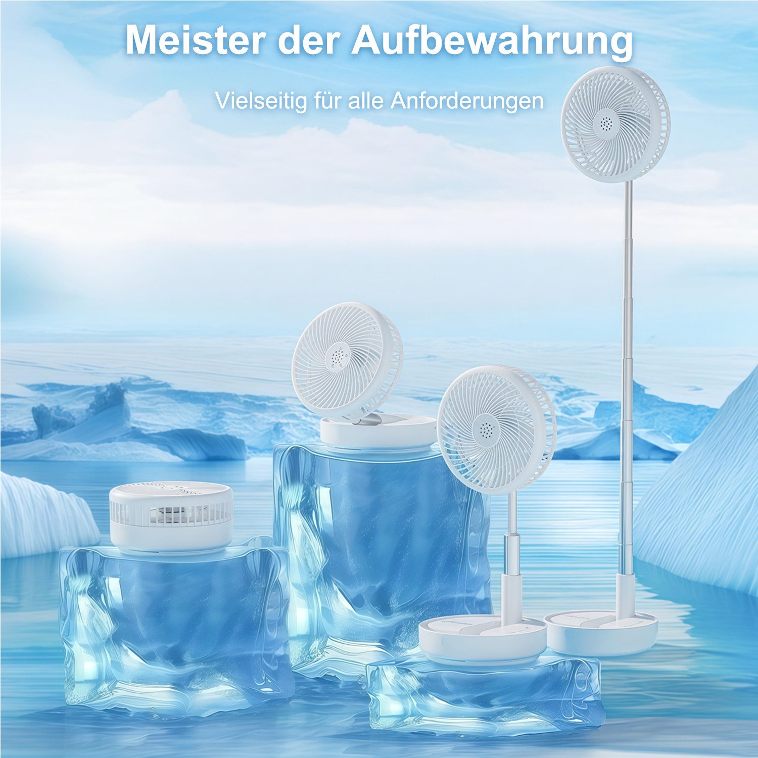MOPUEA Standventilator Akku-Standventilator Faltbar Höhenverstellbar Fernbedienung Tragbar, Faltbar höhenverstellbar leise Akku Fernbedienung