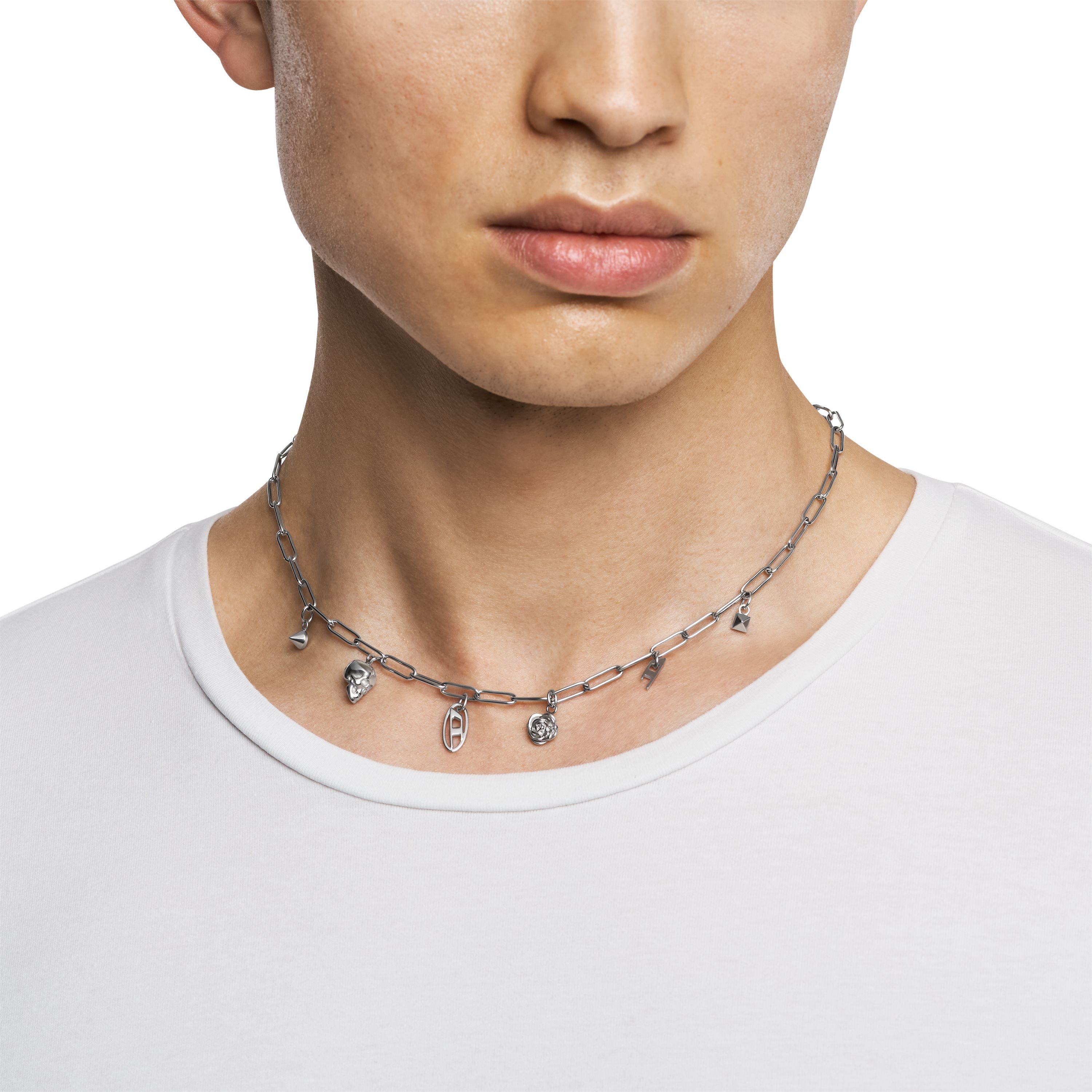 Diesel Kette mit Anhänger Schmuck Geschenk Edelstahl Totenkopf Rose