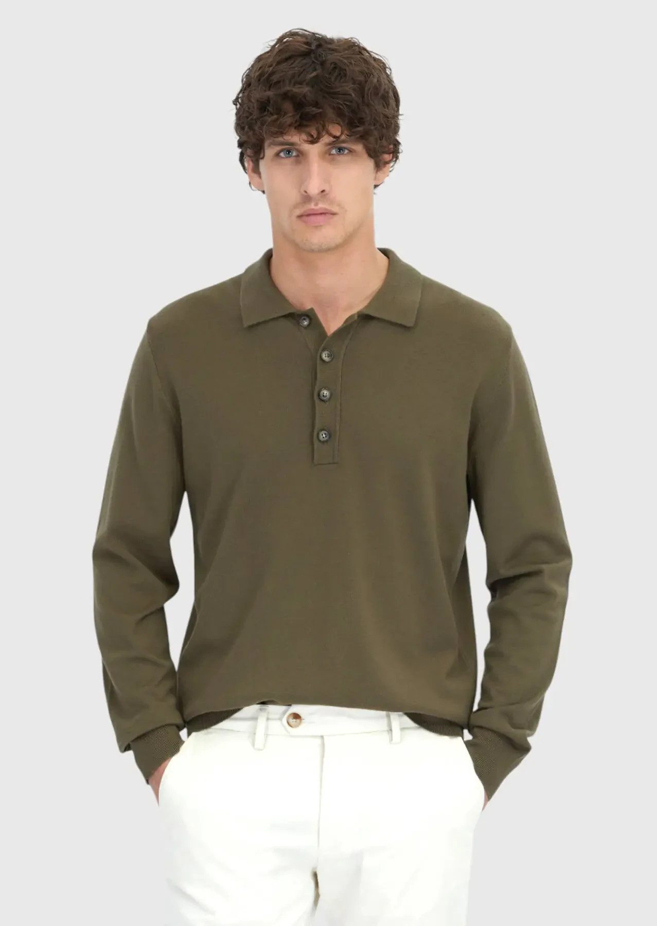 RAMSEY Longpullover Khakifarbenes Strick-Sweatshirt