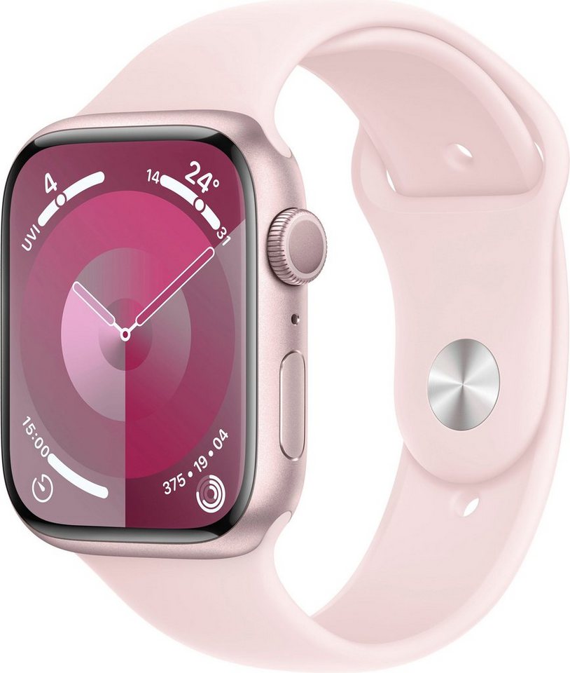 Apple Watch Series 9 GPS Aluminium 45mm S/M Smartwatch (4,5 cm/1,77 Zoll, Watch  OS 10), Sport Band, Mit Gesten kannst du die Apple Watch noch einfacher  nutzen