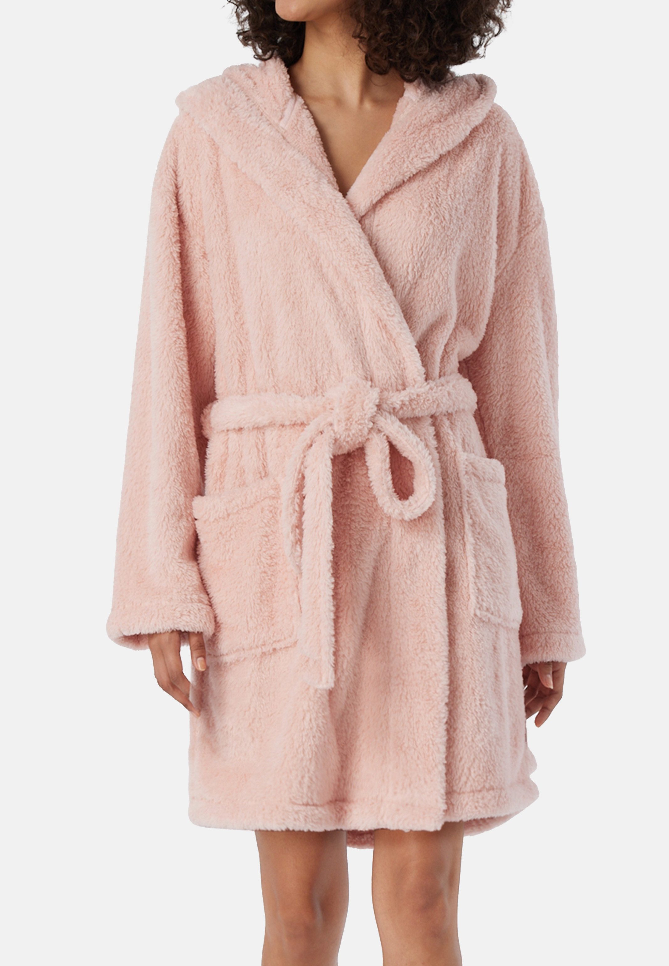 Schiesser Bademantel Teddy Fleece, Synthetik, nicht relevant, Gürtel, Bademantel - Comfort Fit mit 90 cm Длина