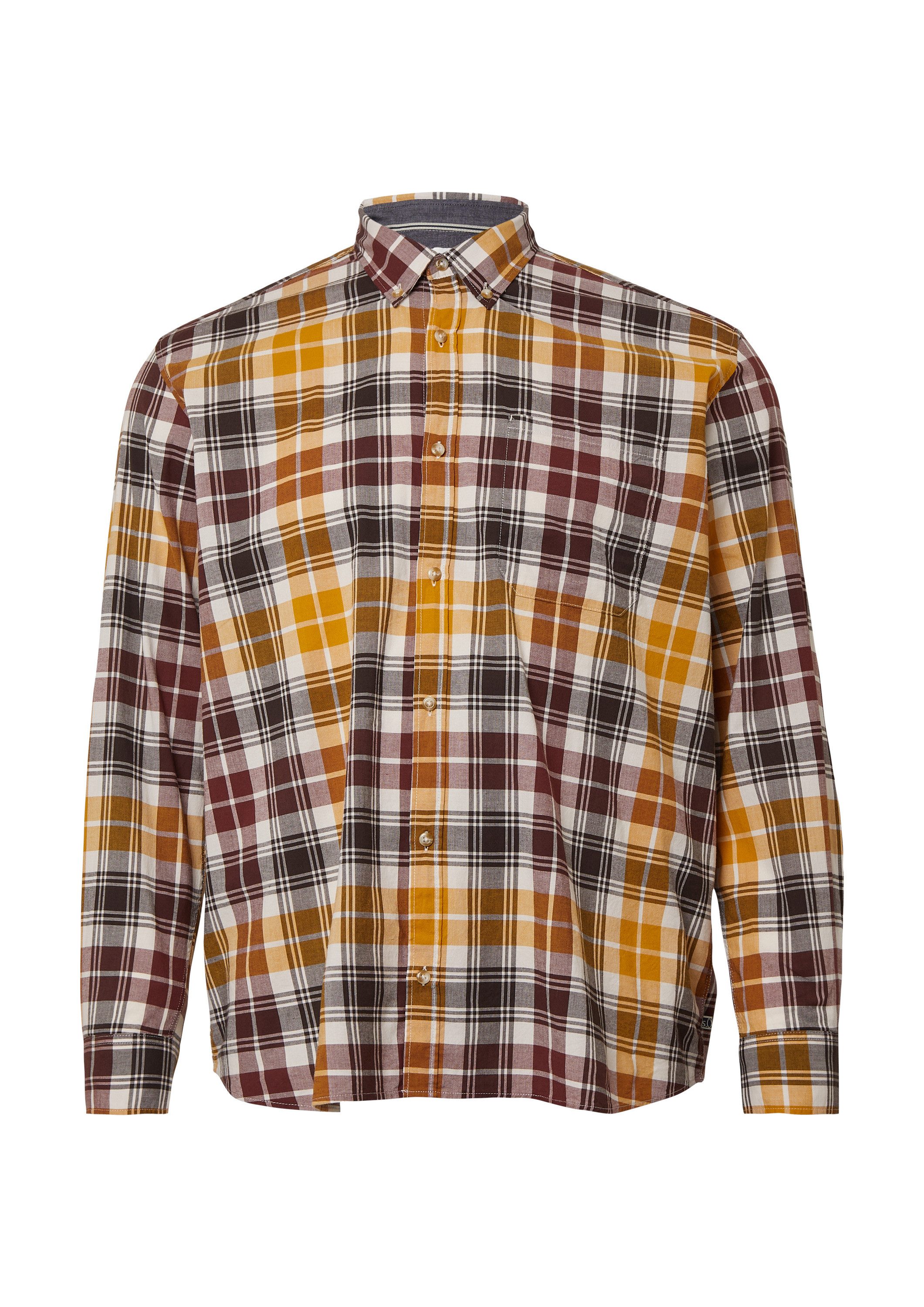 s.Oliver Langarmhemd Hemd Regular Fit: Elastisches Button-Down-Hemd mit Karomuster