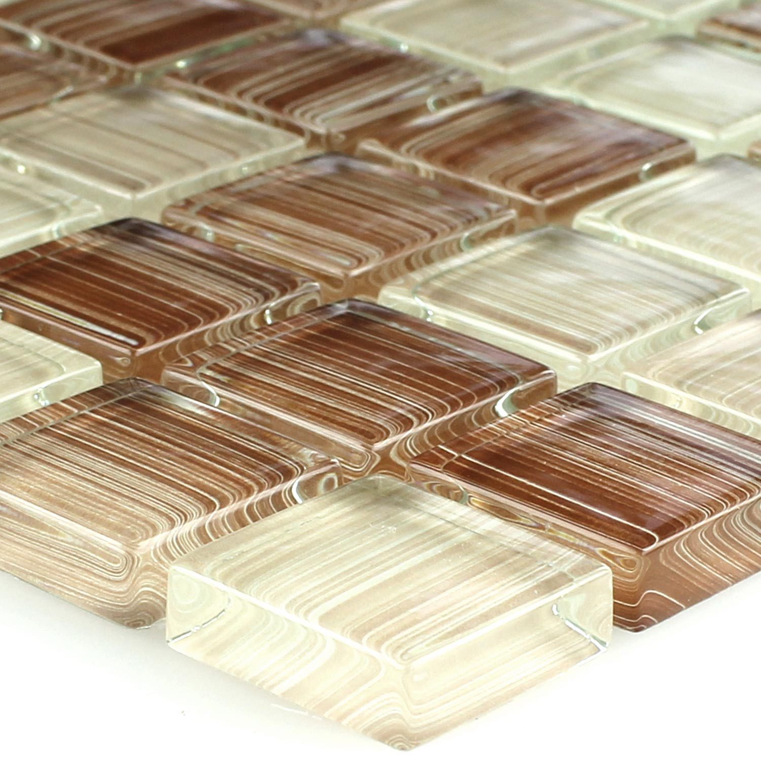 Mosafil Mosaikfliesen Glasmosaik Fliesen Lafayette Gestreift 8mm, Glas 32.500x30.500, beige-braun, Verlegefertig auf ein Netz geklebt - Frostsicher - Wasserdicht -