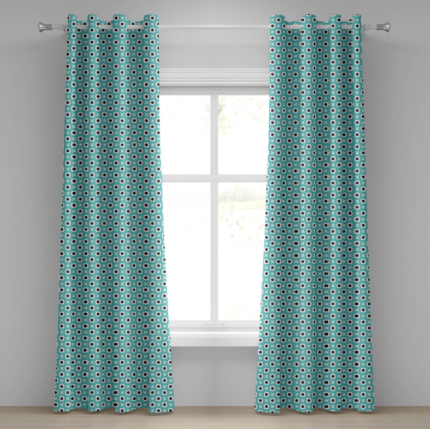 Abakuhaus, Dekorative 2-Panel-Fenstervorhänge Retro Schlafzimmer Ornamente für Wohnzimmer, Abstrakte Dots Gardine