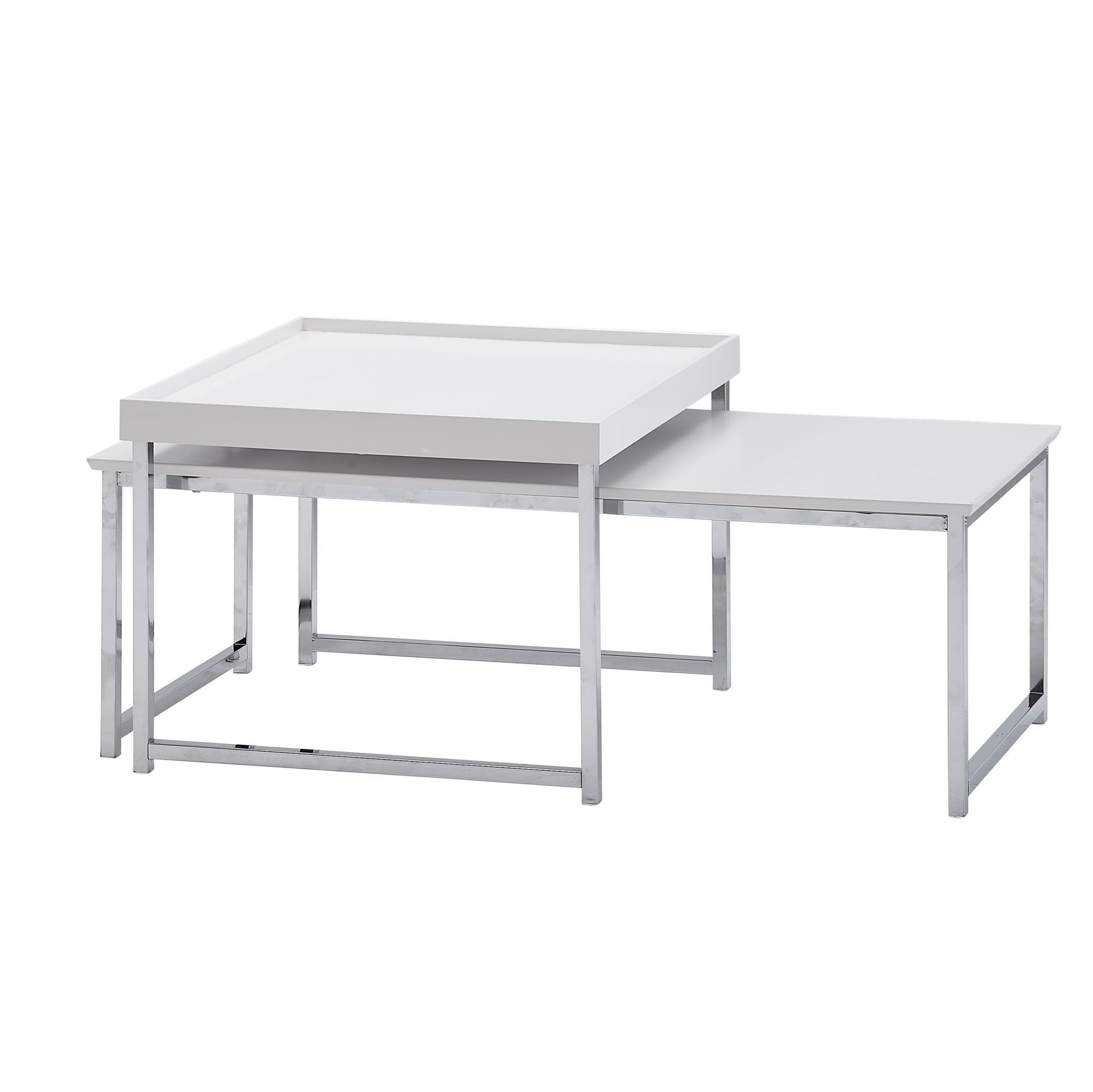 KADIMA DESIGN Satztisch Couchtisch 2er Set Holz / Metall Sofatisch Eckig Weiß Modern, Beistelltisch 2-teilig, Design Wohnzimmertische, Holztisch Satztische