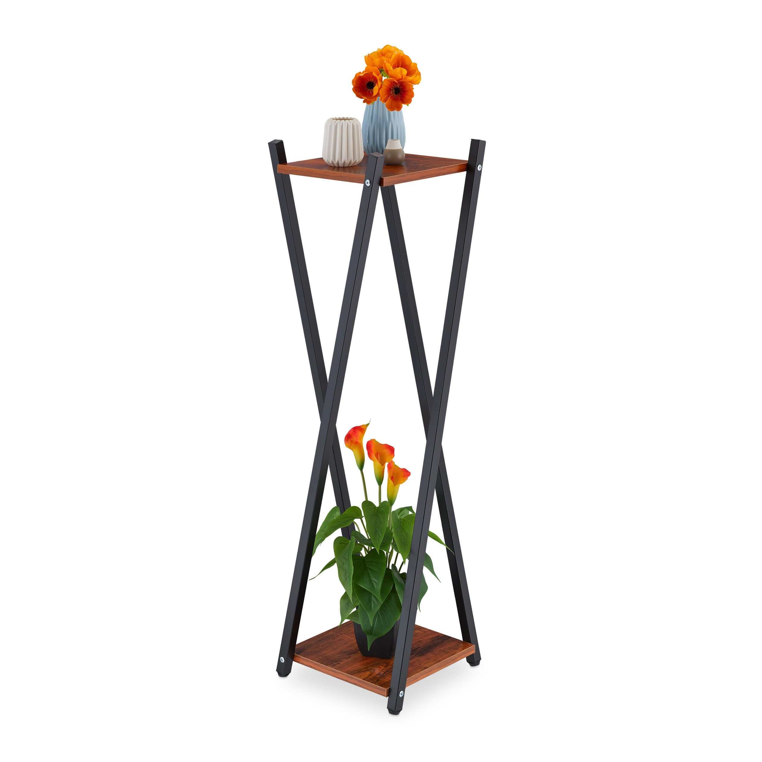 relaxdays Blumenhocker XL Blumenständer mit 2 Ebenen, dunkelbraun günstig online kaufen