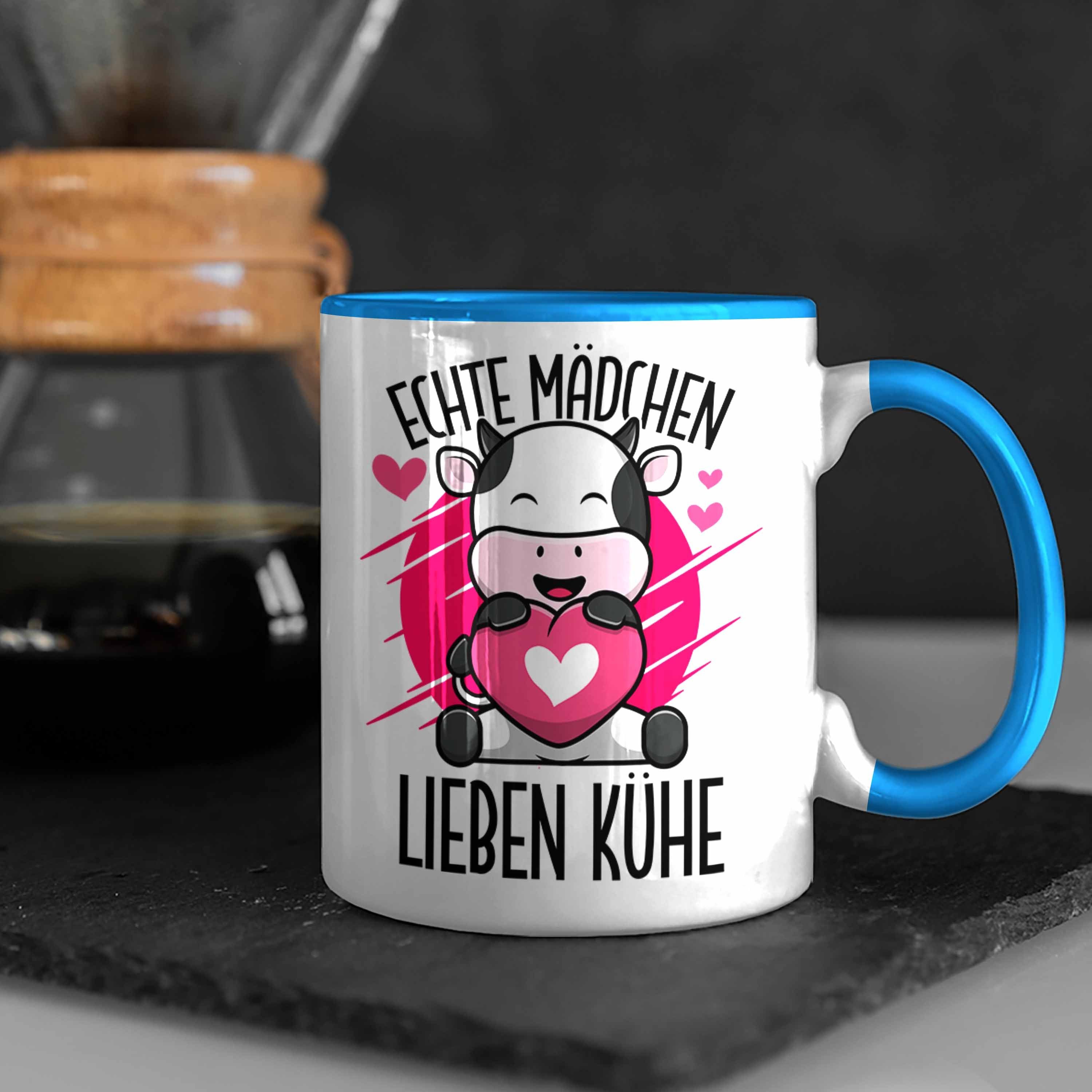 Trendation Tasse Tasse Kuh Liebhaber Kühe für Geschenkidee Mädchen Blau Lustige