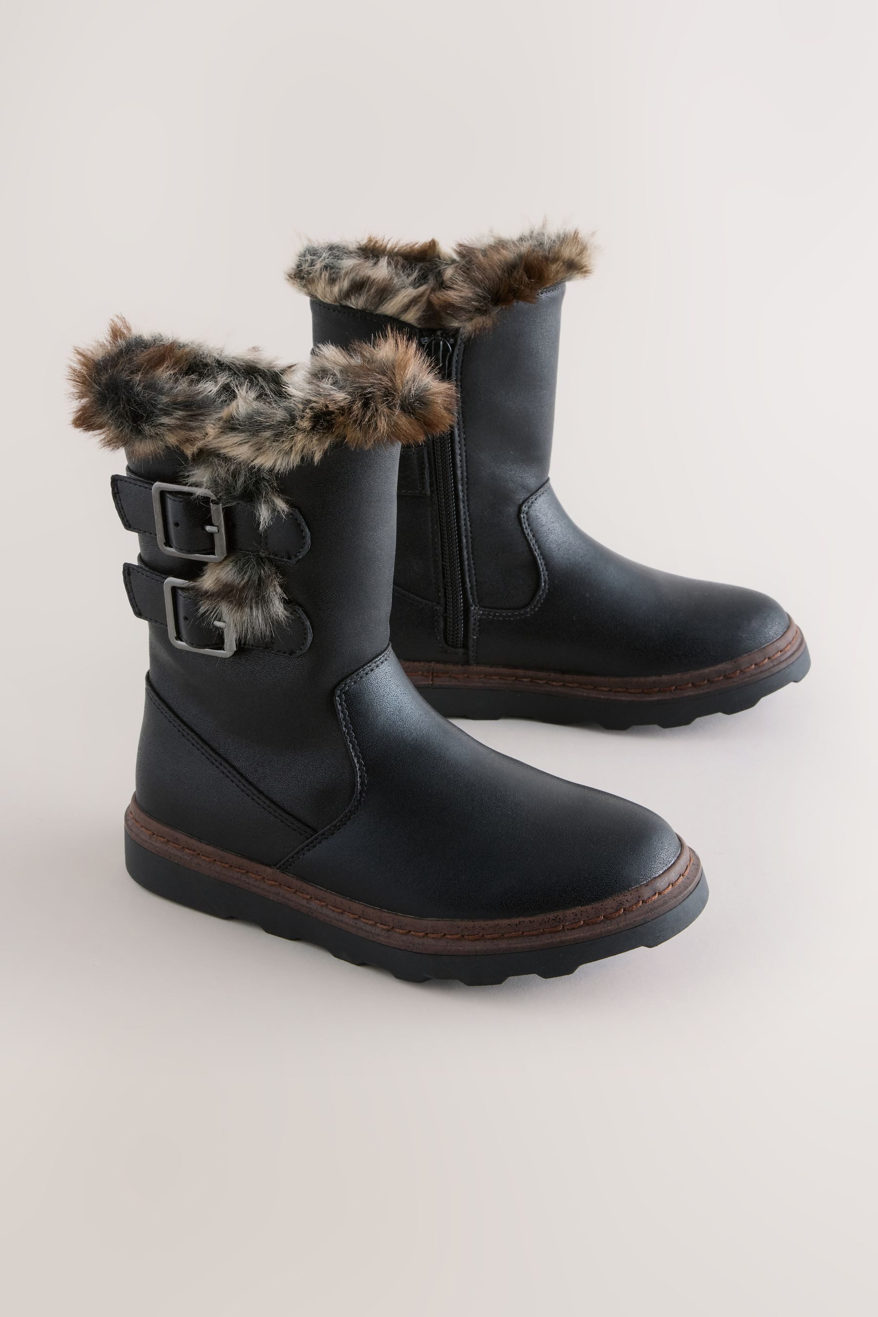 Next Schnallenstiefel mit Kunstfellfutter Stiefel (1-tlg)