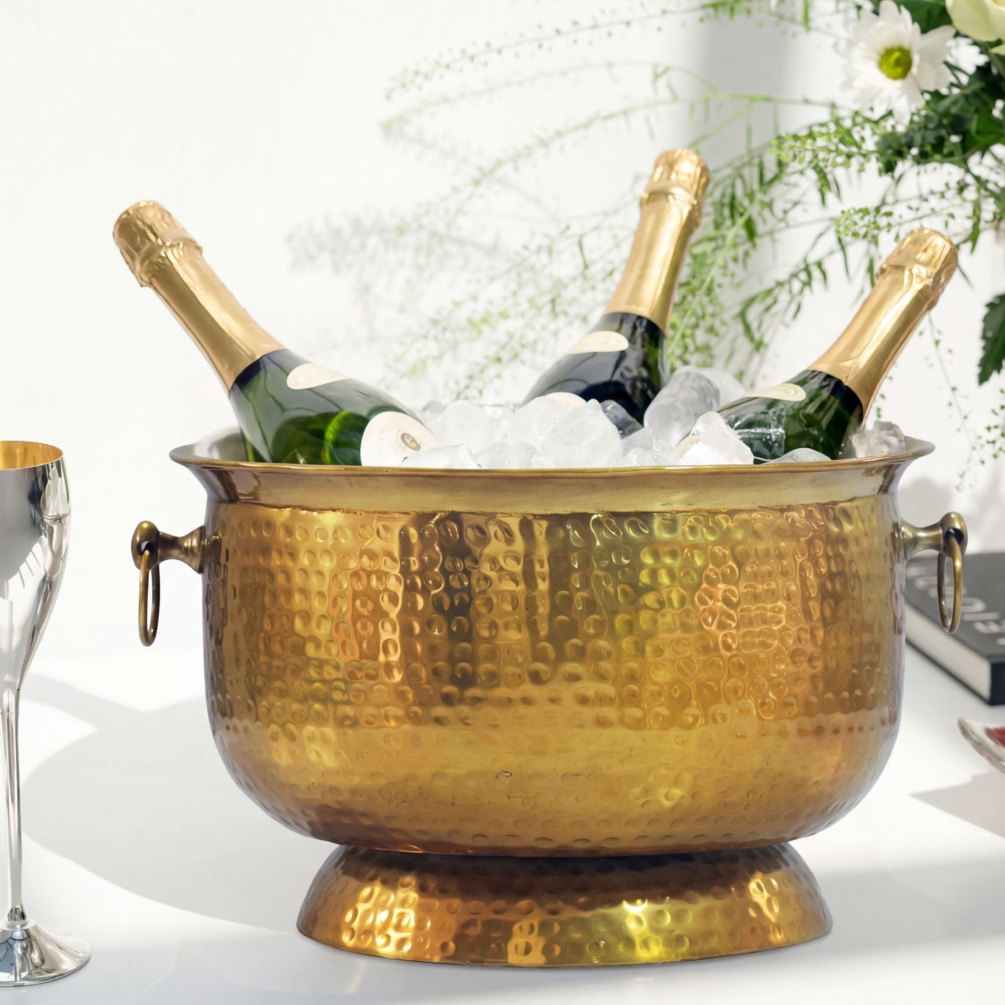 FINEBUY Sektkühler FB77819 Sektkühler Champagnerkühler Gold 37cm Flaschenkühler Groß, Zwei stabile Seitengriffe für den Transport