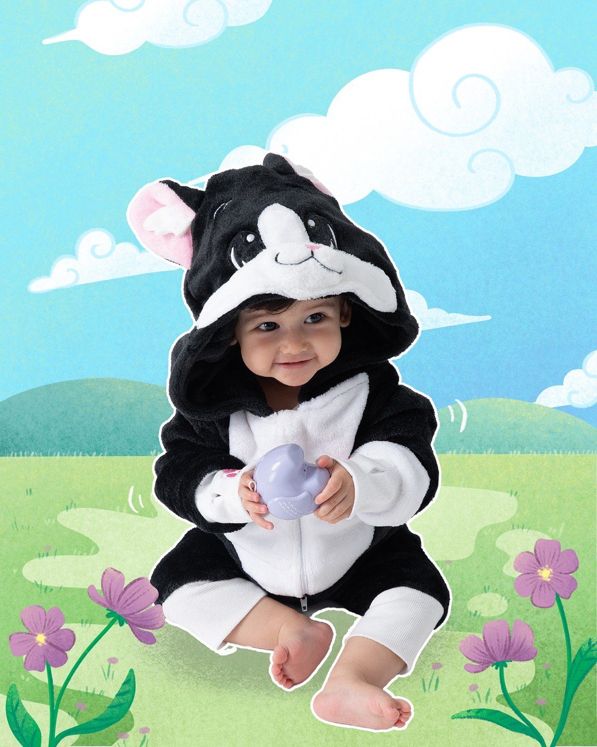 Babies, Katze, Karneval Katzen-Kostüm Fasching, Strampler (1-tlg) Corimori Neugeborene, Flauschiges Verkleidung, schwarz-weiß, für