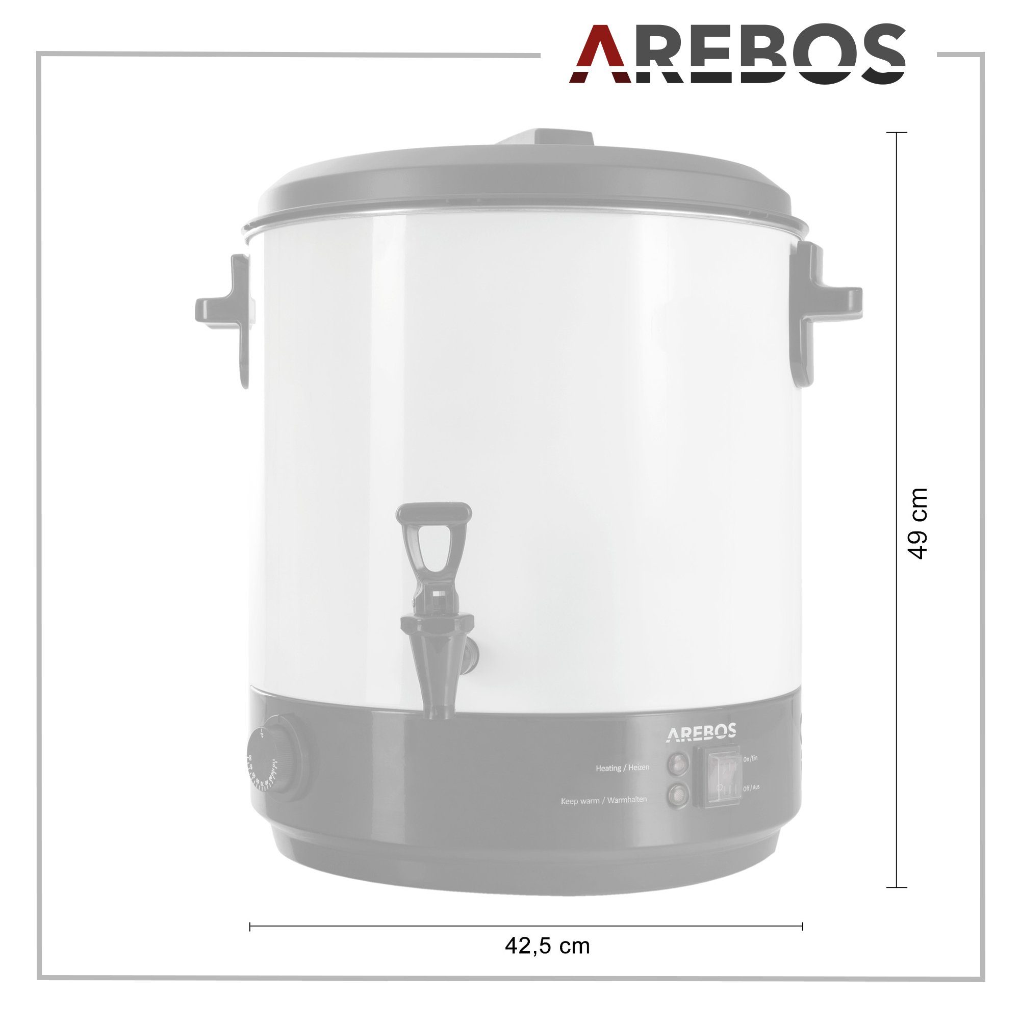 Arebos Einkoch- und Glühweinautomat 2500 W, Einkochtopf 28 L, mit Thermostat & Überhitzungsschutz, 2500 W