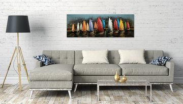 KUNSTLOFT Metallbild Speedy Boats 144x44 cm, handgefertiges Wandrelief 3D