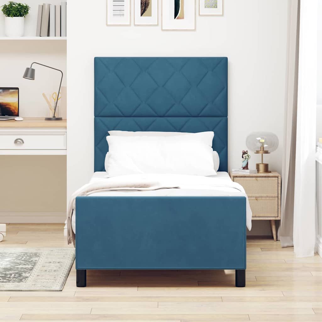 vidaXL Boxspringbett, Boxspringbett mit Kopfteil Dunkelblau 90 x 190 cm Samt