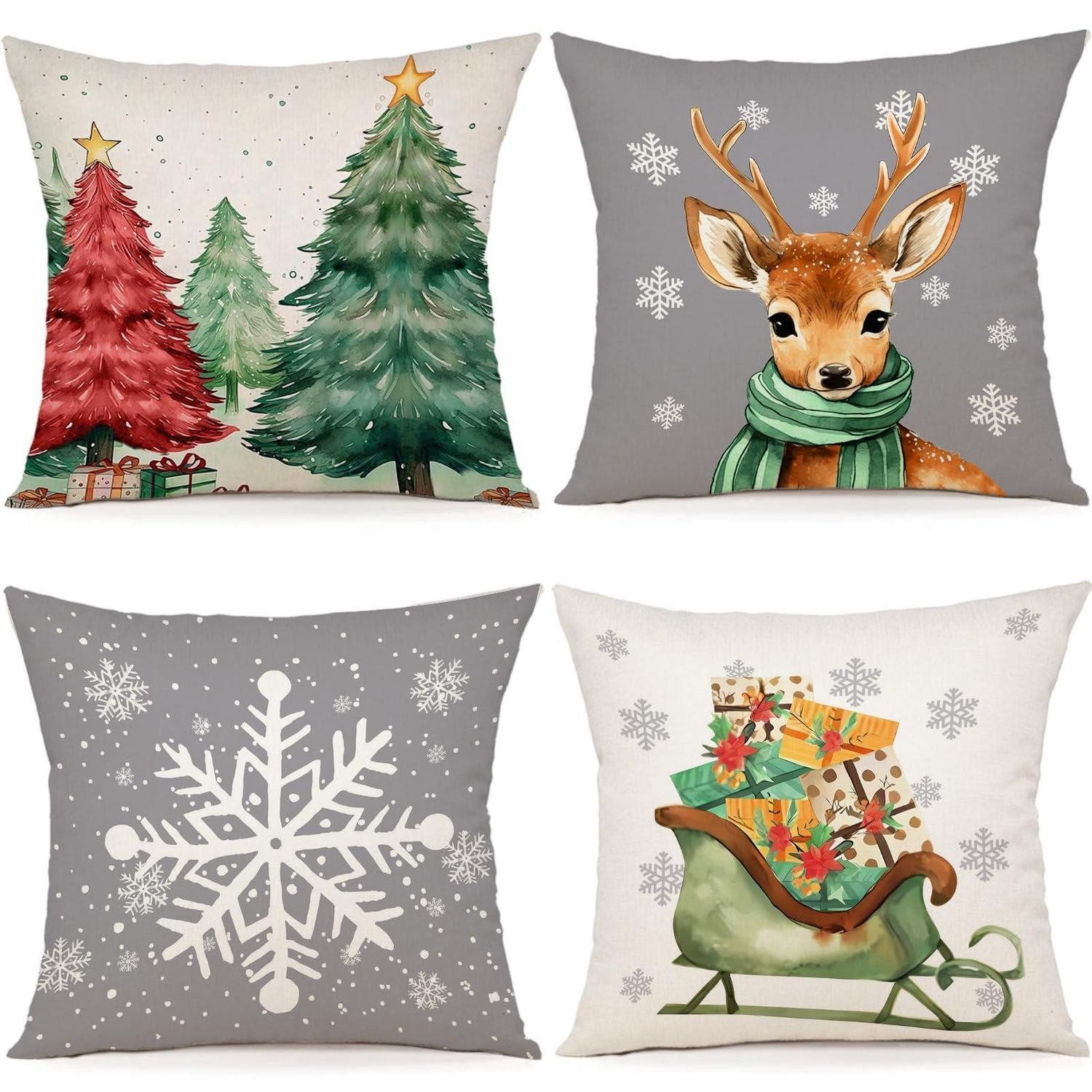 LuxusKollektion Kissenbezug Kissenbezug Weihnachten 4er Set 45x45cm, (4 Stück)