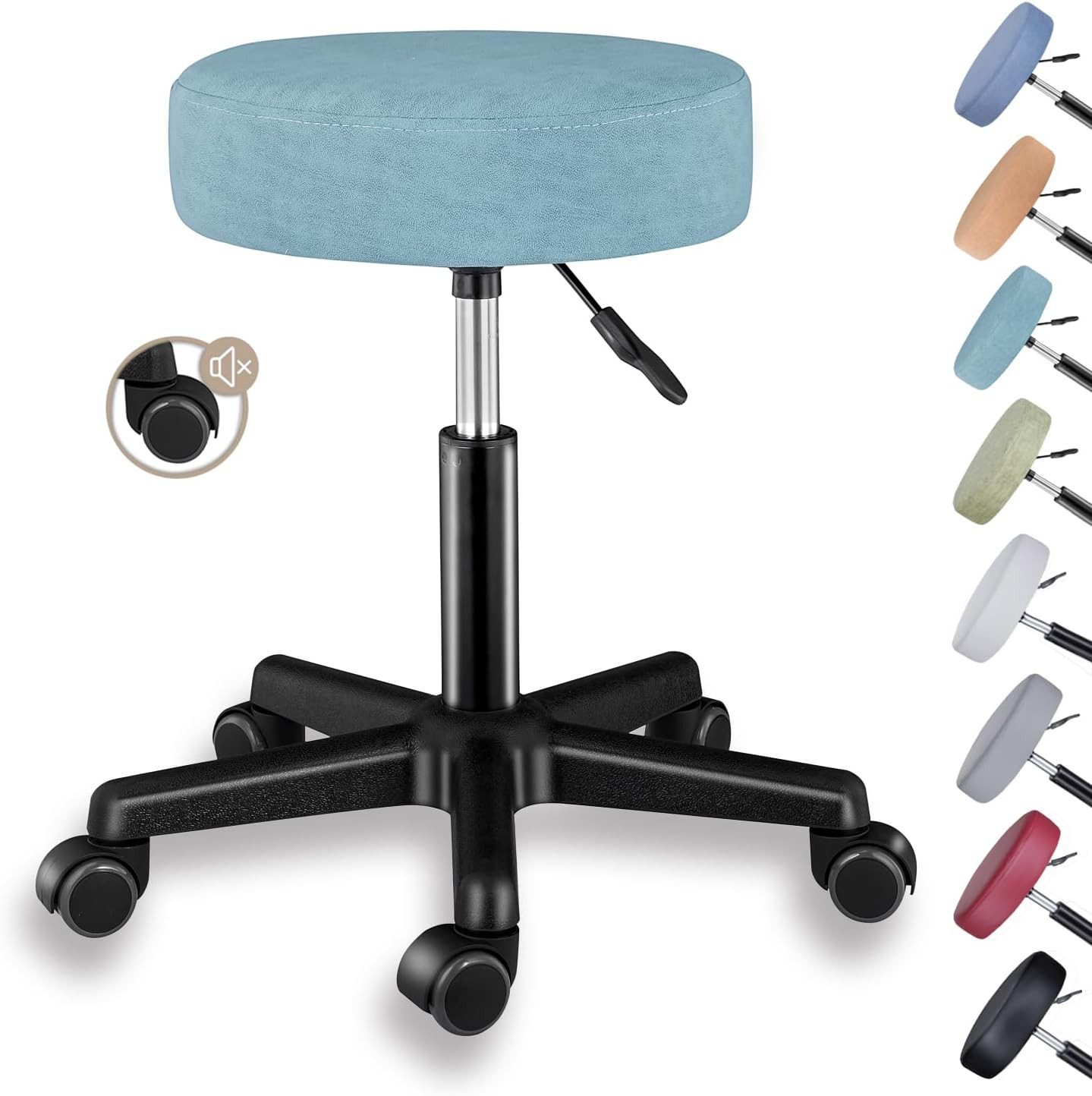 Zedelmaier Hocker Drehhocker Bürohocker Barhocker Arbeitshocker Polsterung, 44-58cm Höhenverstellbarer, 360°drehbar mit 5 Rollen