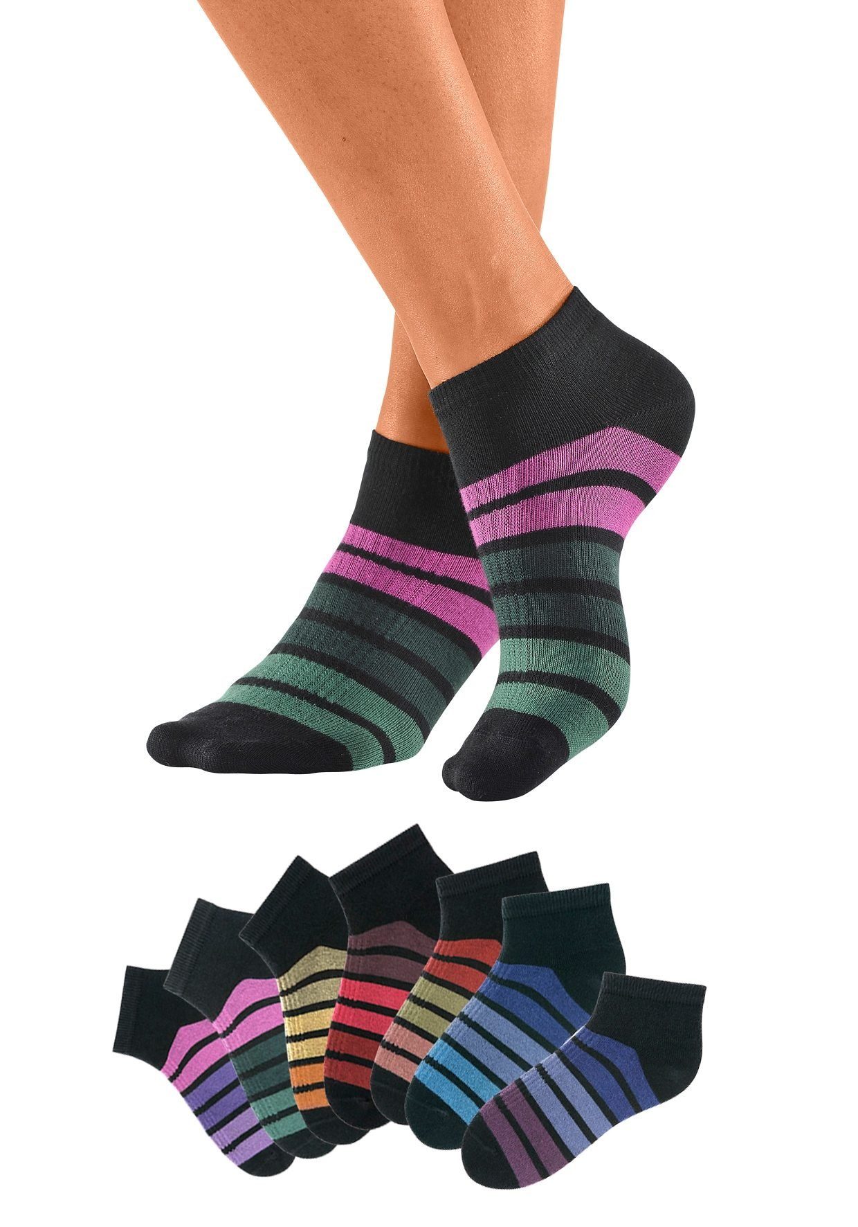 H.I.S Sneakersocken Damen kurze Sneaker Socken, Söckchen (Packung, 7-Paar, Gr. 35-38 bis 39-42) mit bunten Ringeln – Bild 5 von 5