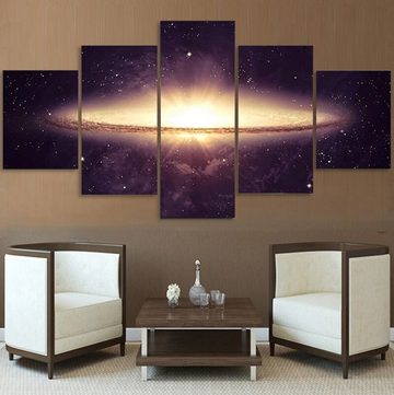 TPFLiving Kunstdruck (OHNE RAHMEN) Poster - Leinwand - Wandbild, 5 teiliges Wandbild - Universum, Erde, Planeten und Sterne (Leinwandbild XXL), Farben: Schwarz, Gelb, Lila -Größe: 10x15 10x20 10x25cm