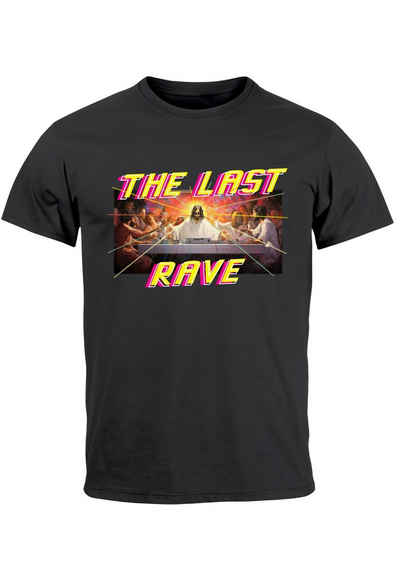 Neverless Print-Shirt Herren T-Shirt Techno The Last Rave Parodie Das letzte Abendmahl Jesus mit Print