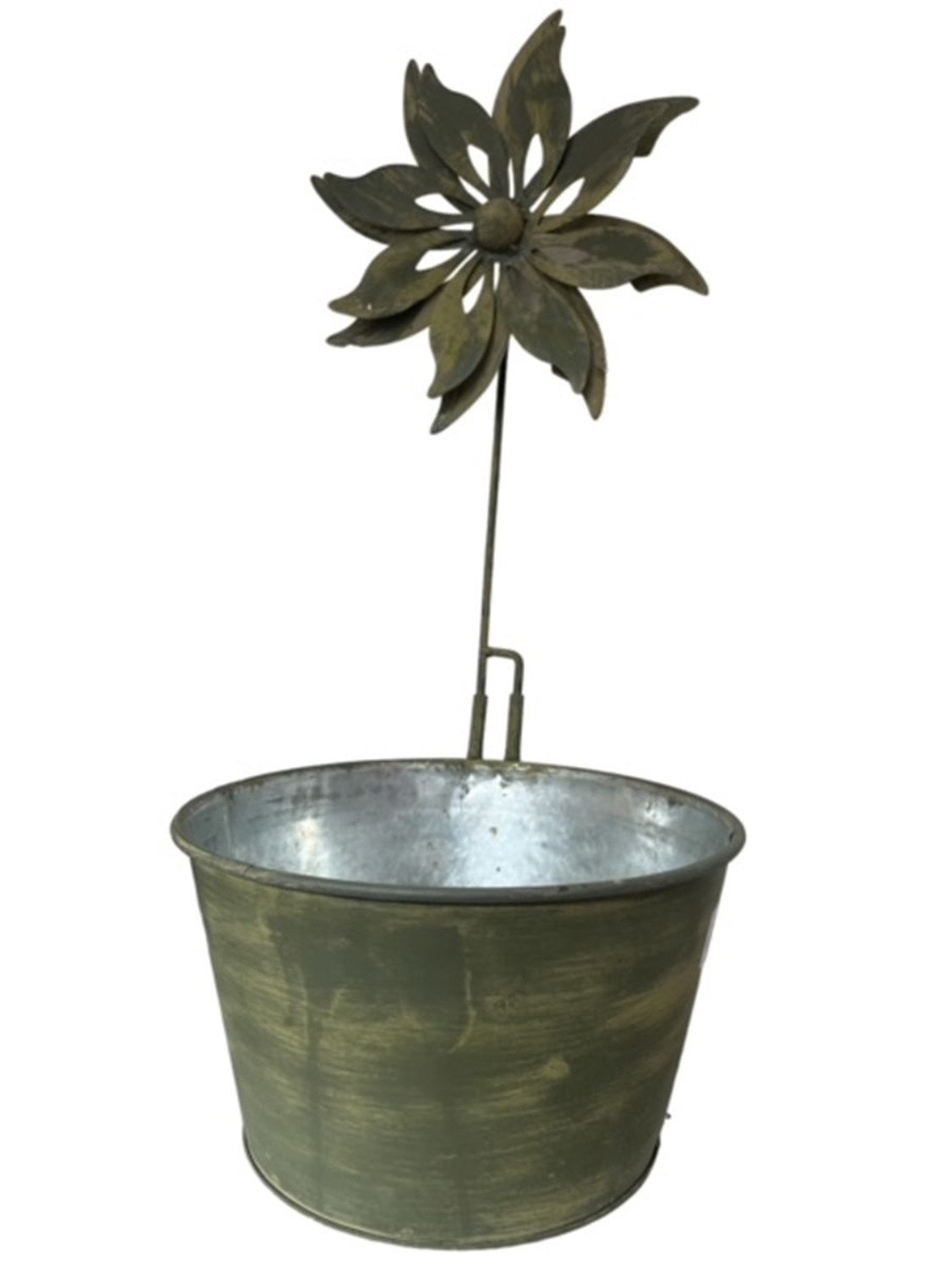 finehomegarden Pflanzschale Metall Schale mit Windmühle Pflanzgefäß Metallschale Pflanzkübel (1 St), Schale grün gewischt Ø25/32cm 2Größen wählbar / Paket
