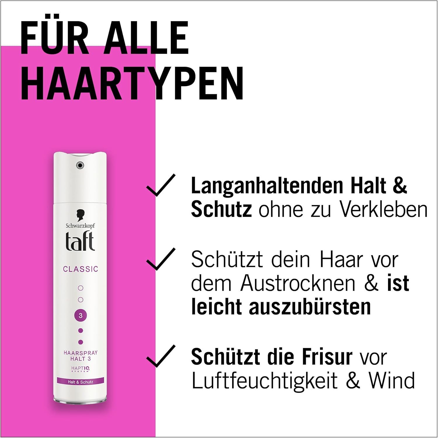 Taft Haarspray Classic Halt & Schutz, Vegan, 250ml, 1-tlg., HaptIQ System