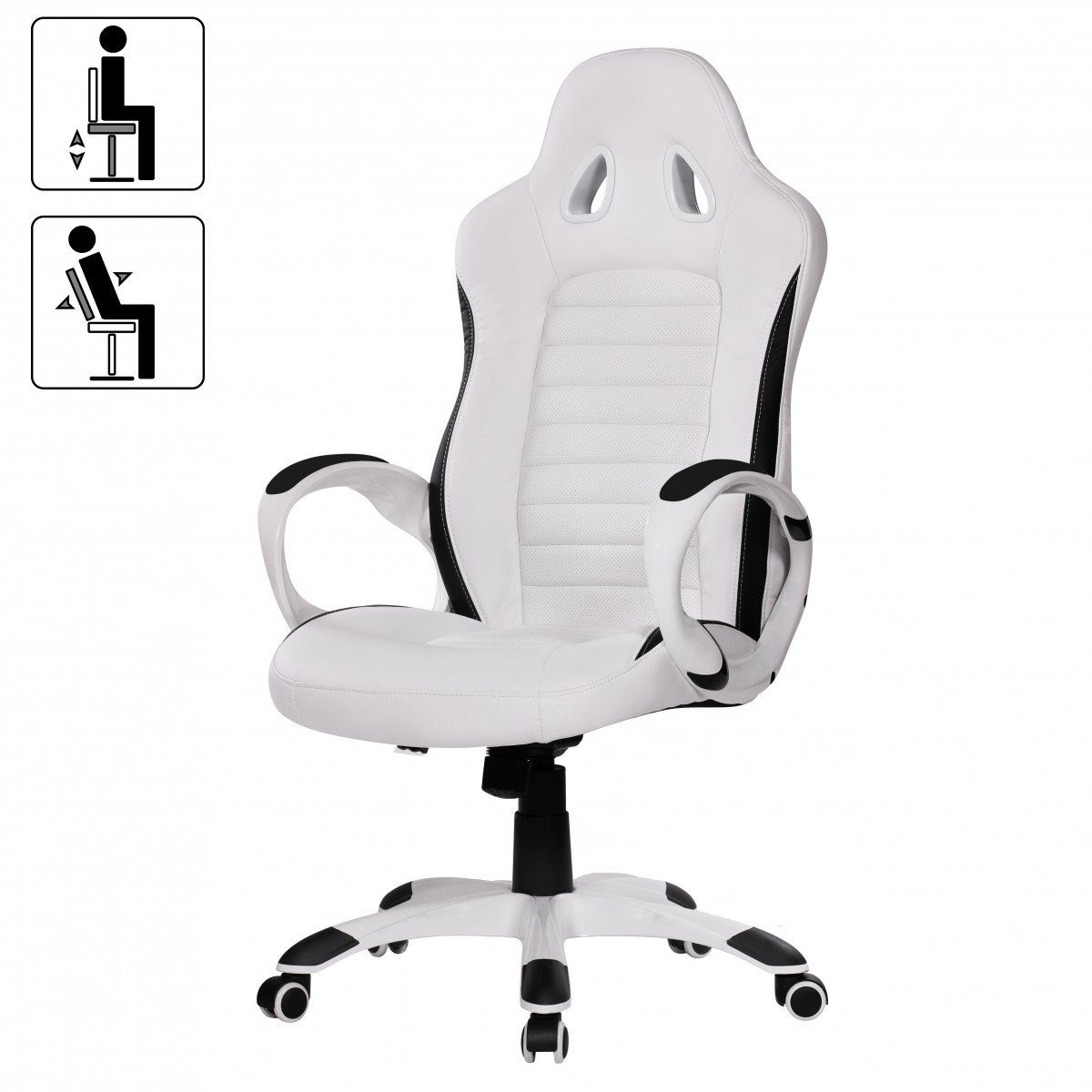 Amstyle Gaming Chair Bürostuhl SPM1.212 Lederoptik mit Schreibtischstuhl Weiß kg), Chefsessel (Kunstleder Armlehne 110 Drehstuhl