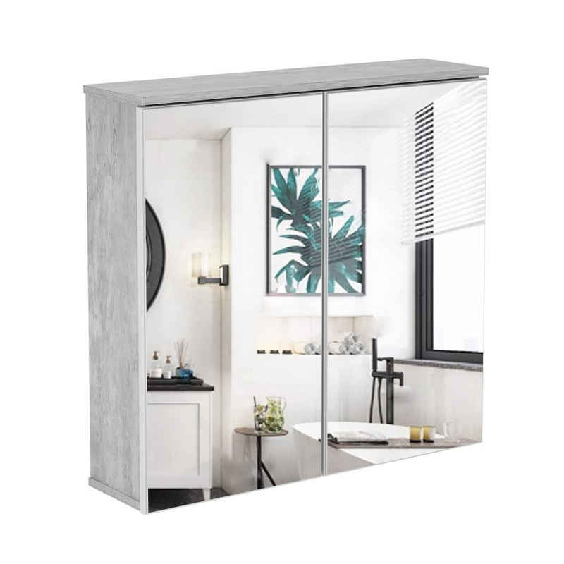 Homfa Spiegelschrank Spiegelschrank, Badezimmerschrank, Wandschrank, mit 3 Ablagen, grau, 76x20x74cm