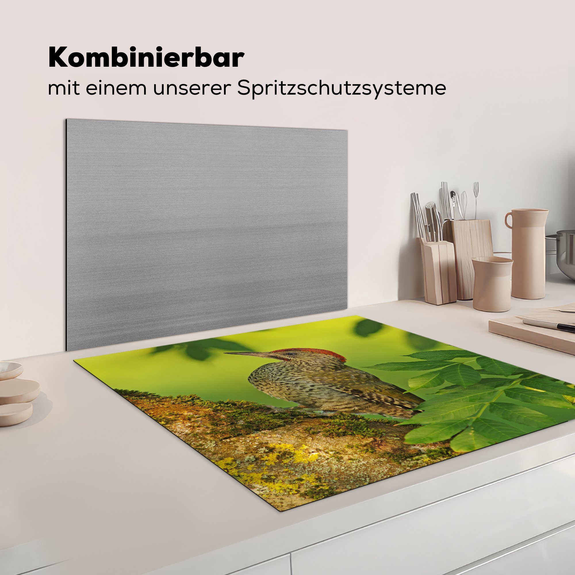 auf Arbeitsplatte Ceranfeldabdeckung, Vinyl, (1 78x78 schräg cm, Baum, küche für Grünspecht tlg), Herdblende-/Abdeckplatte MuchoWow