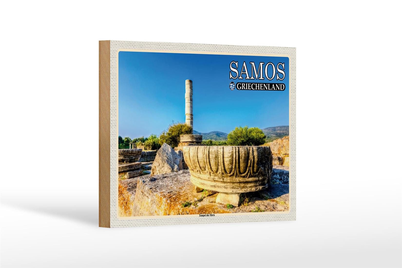 Holzbild Reise 18x12 cm Samos Griechenland Tempel der Hera