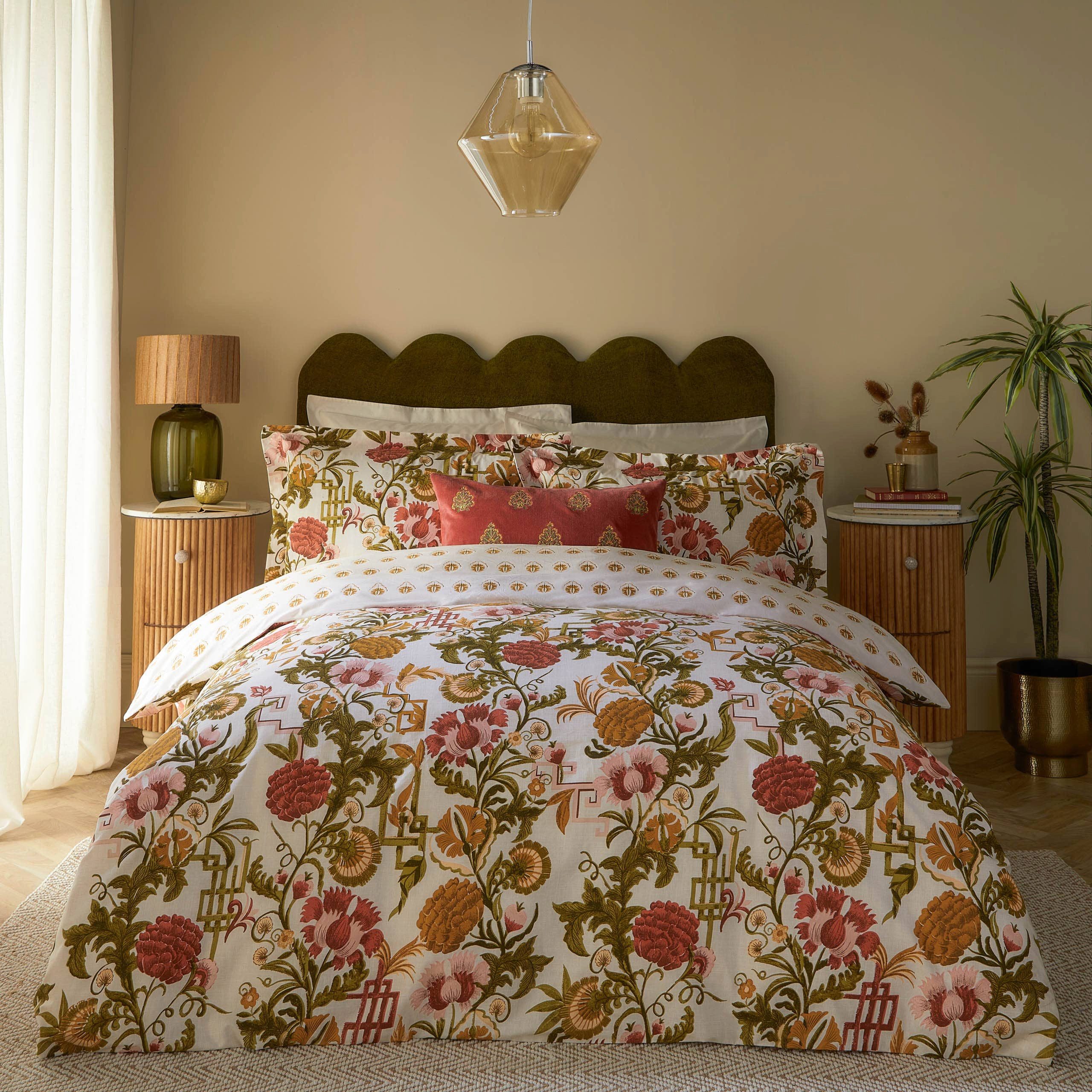 Riva Home Wendebettwäsche Romantische Blumenmotiv Bettwäsche "Ishana" Erdtönen vintage Baumwolle