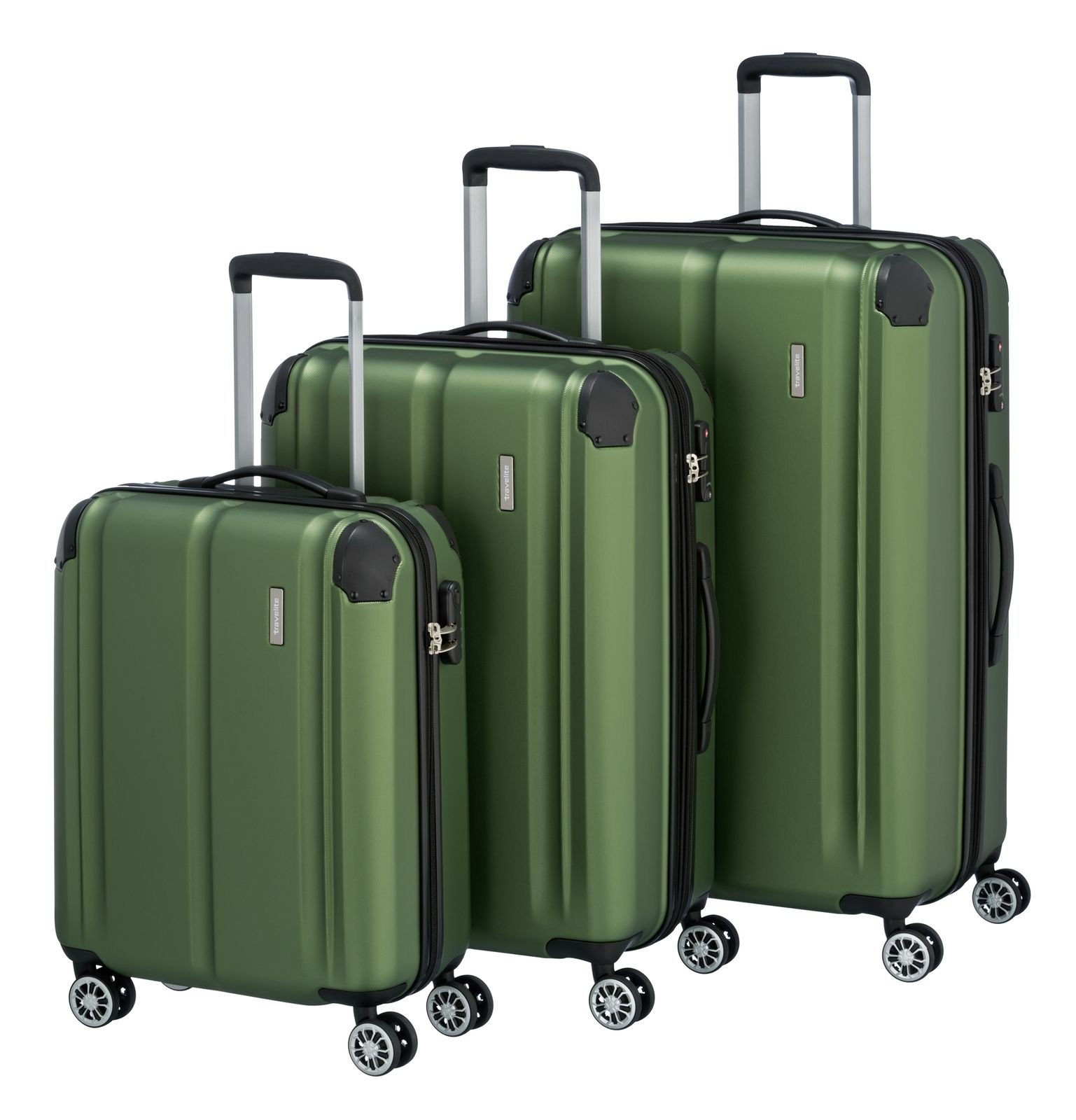 travelite Trolleyset City, 4 Rollen, (Set, 3 tlg) Green