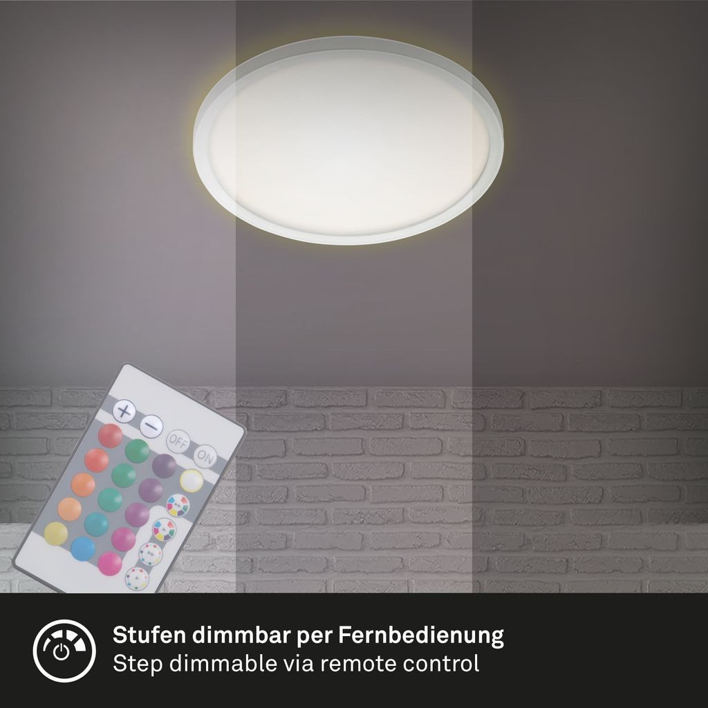 Briloner Leuchten LED Deckenleuchte 7092-416, Dimmfunktion, LED fest integriert, 2700K - Extra-Warmweiß, Deckenlampe, 29,3x2,8cm, Weiß, 15W, Wohnzimmer, Schlafzimmer, Küche