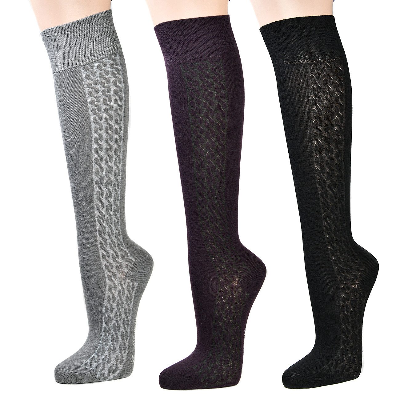 Riese Kniestrümpfe Damen Kniestrümpfe mit Zopfmuster (Packung, 3 Paar) mit günstig online kaufen