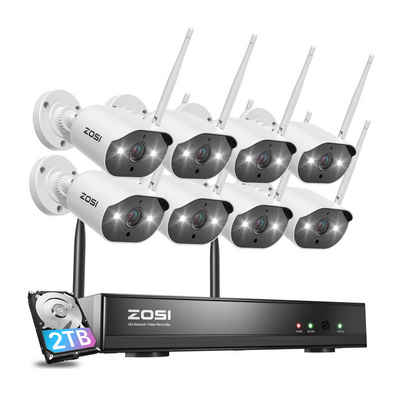 ZOSI C302, HD-Kamera mit 3MP und 8-Kanal NVR-Set, Personenerkennung, IP66 Überwachungskamera (Innenbereich, Außenbereich, Set, 8-tlg., Licht- und Tonsignalalarm, Zwei-Wege-Sprachkommunikation, APP Steuerung)